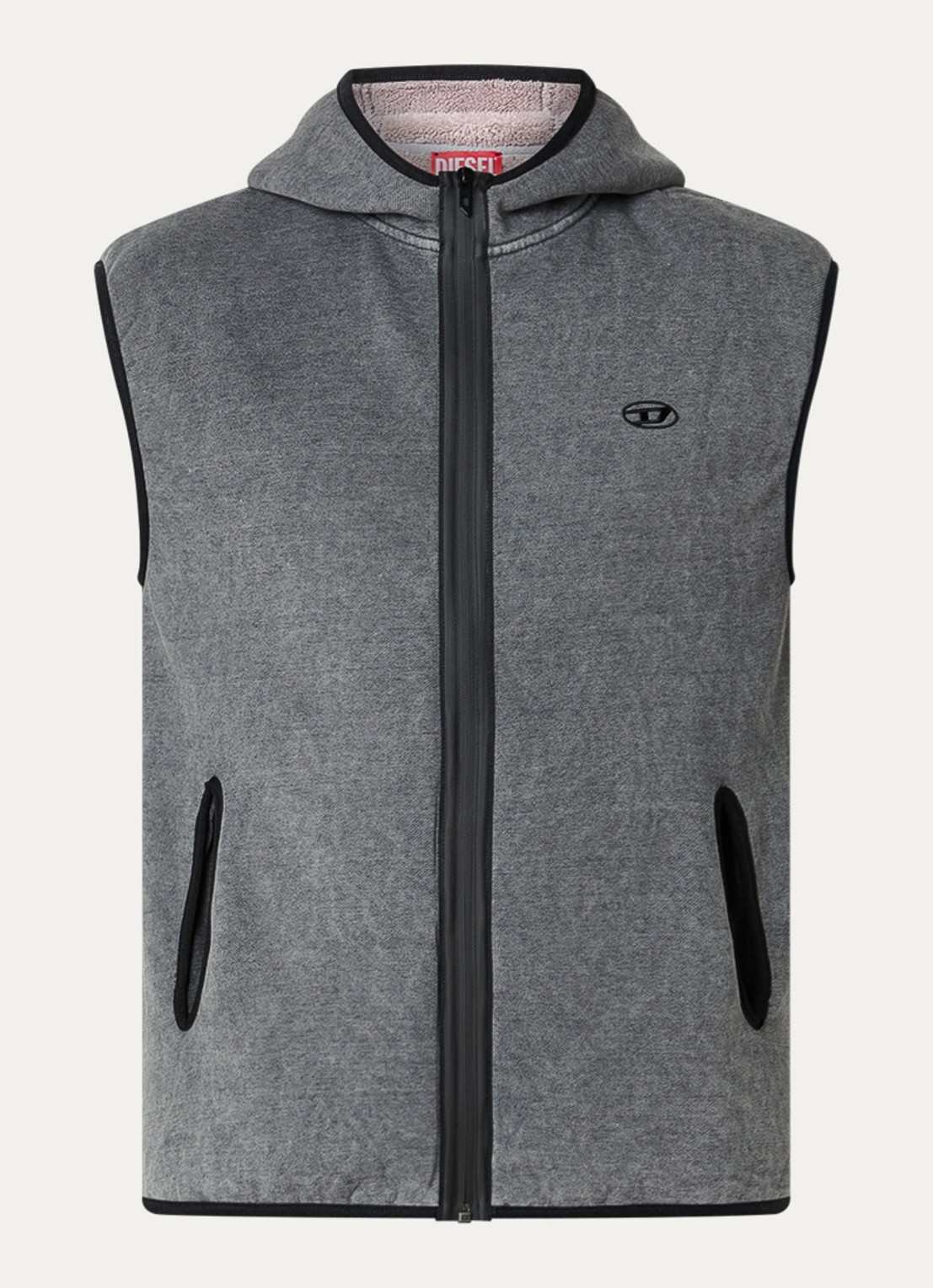 Diesel S-haky gilet met capuchon en logo - voorkant grijs
