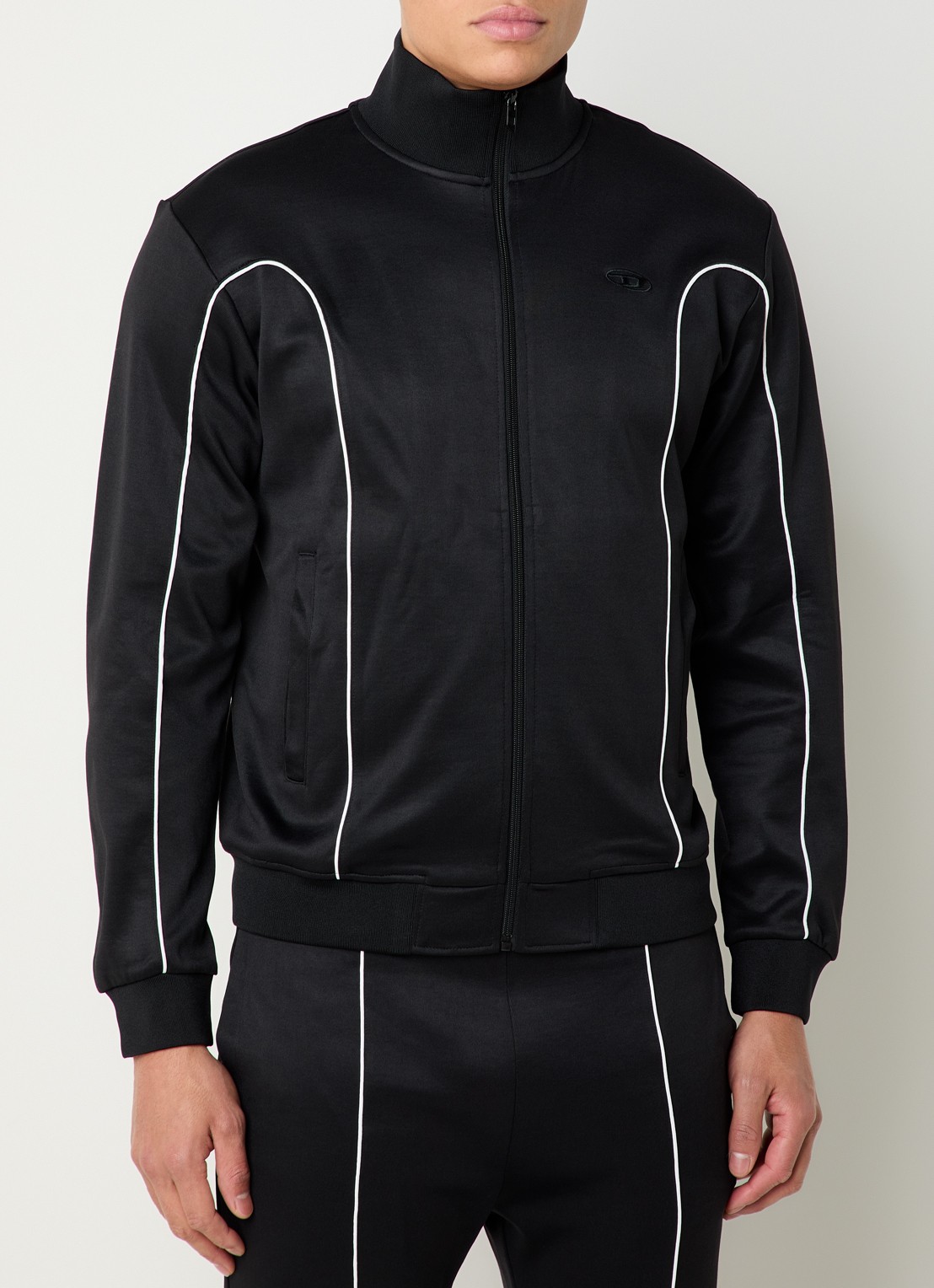 Diesel S-locking trackvest met logoborduring en steekzakken - detail zwart