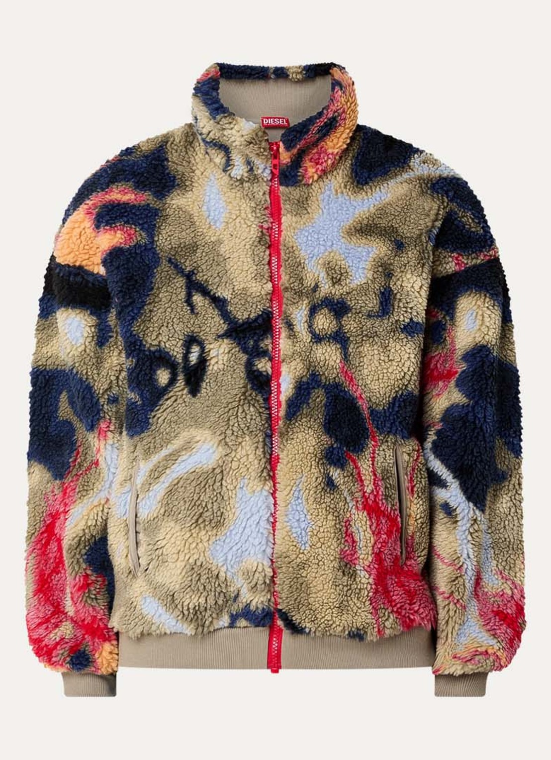 Diesel S-Luke jack van teddy met steekzakken en print - voorkant 3 donkerblauw