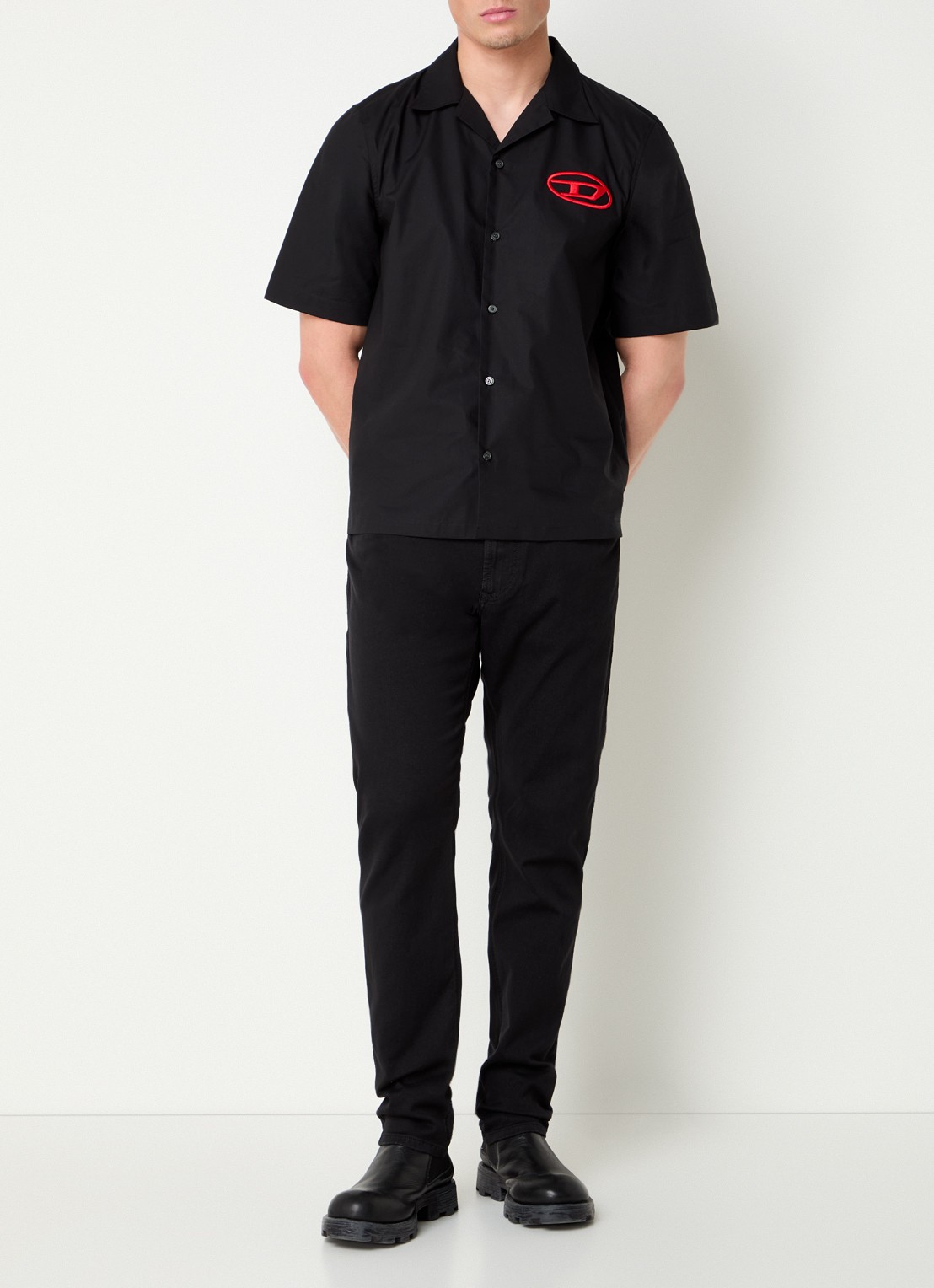 Diesel S-Mac-C regular fit overhemd met logoborduring - voorkant 2 zwart