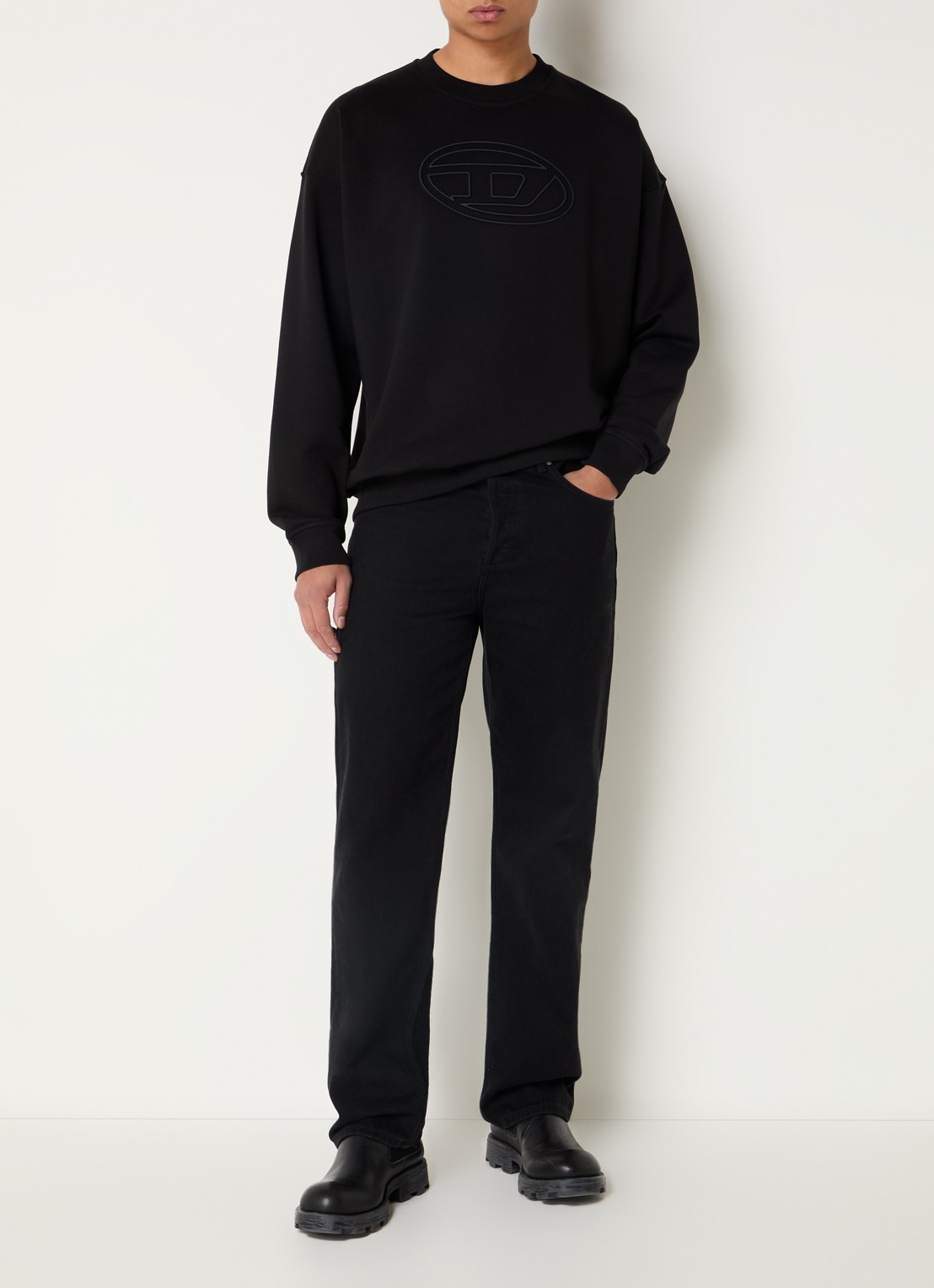 Diesel S-Mart-Bigoval sweater met 3D logoprint - voorkant 3 zwart