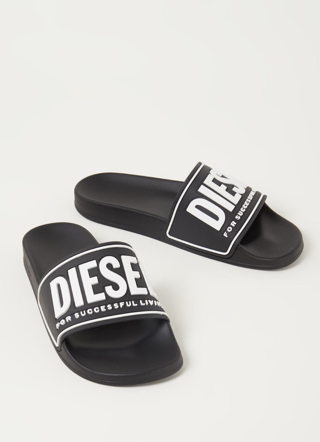 Diesel S-Mayemi slipper met logo - detail zwart