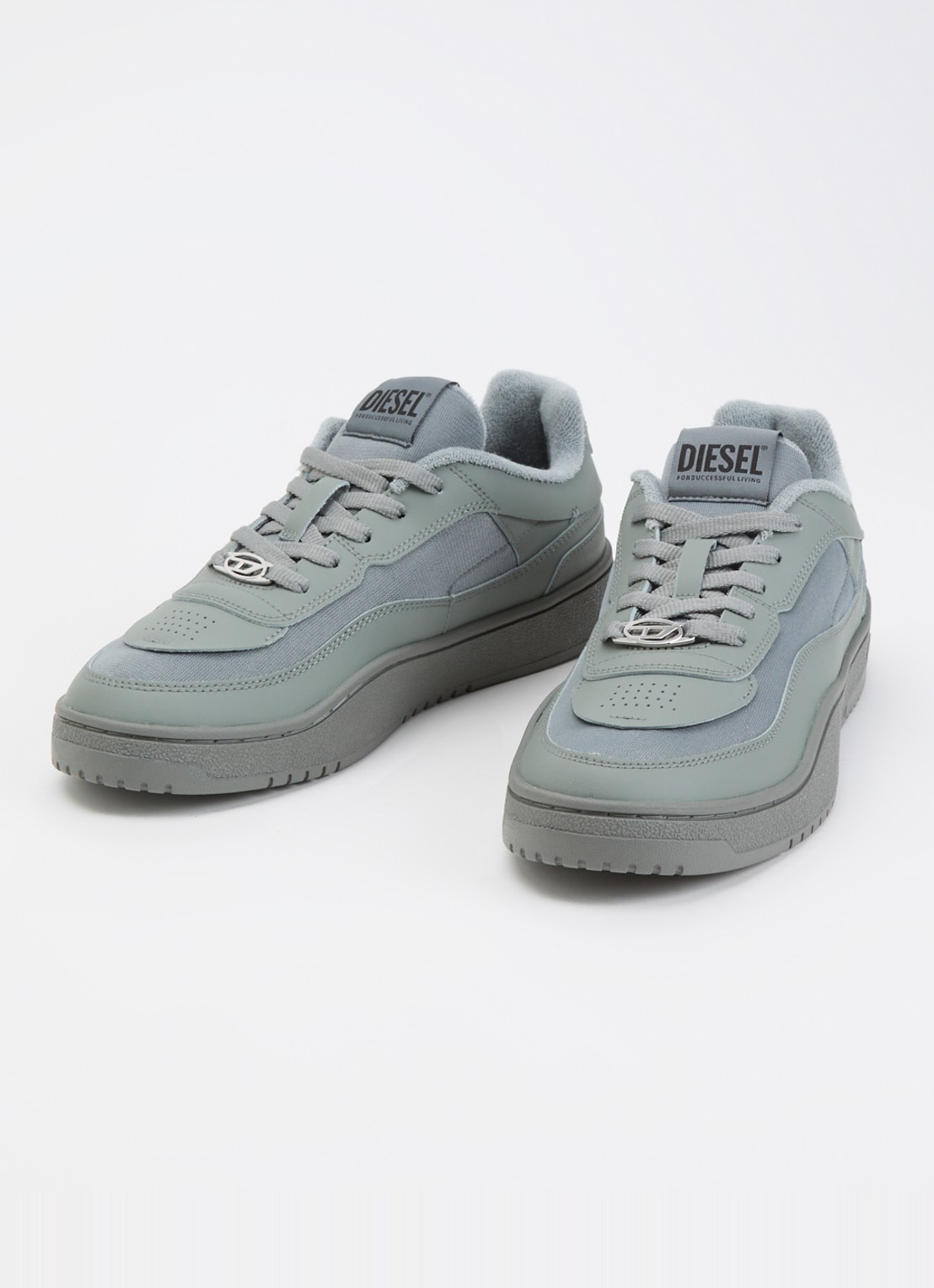 Diesel S-Oval Skate sneaker met leren details - detail 3 grijs