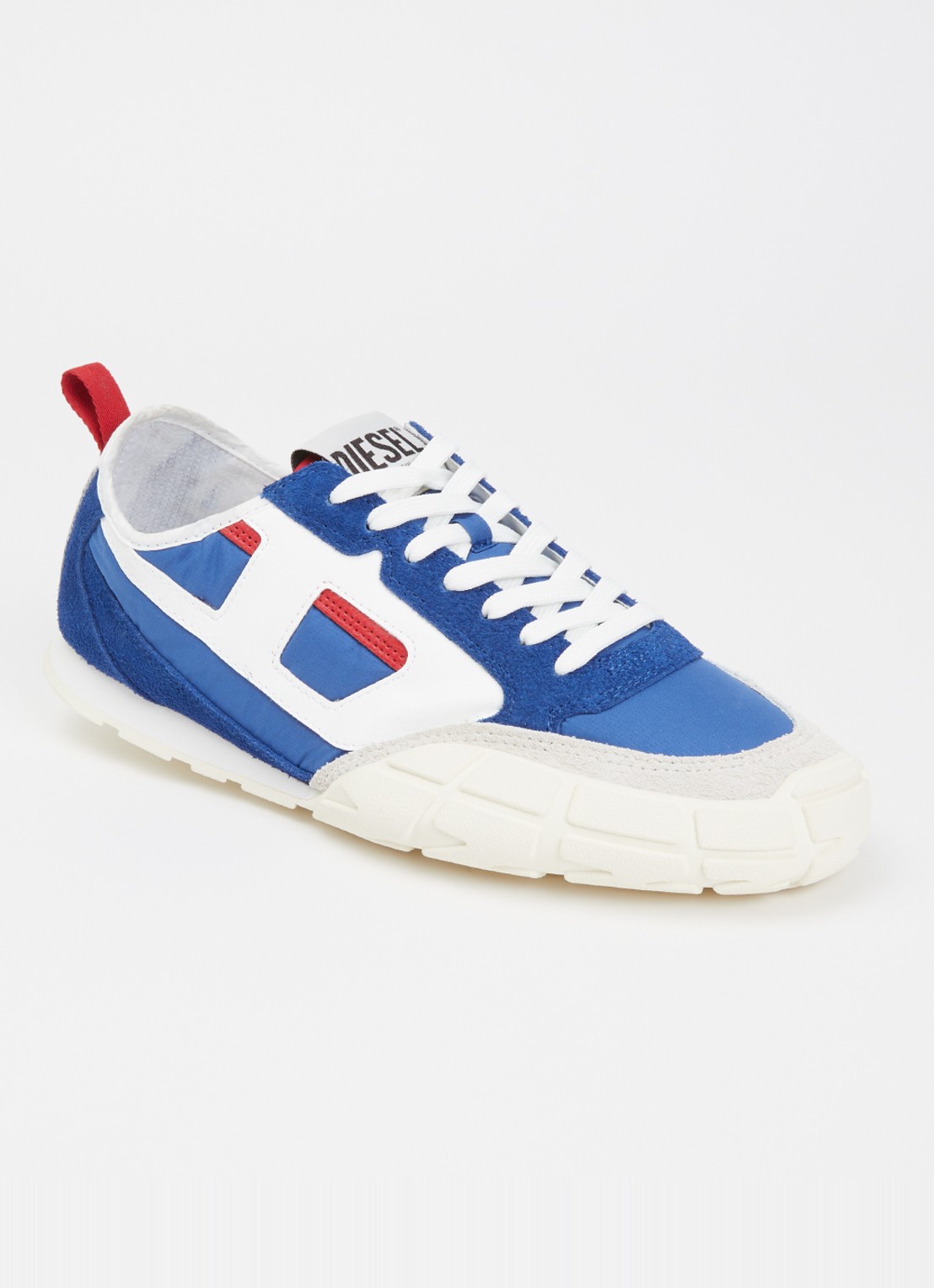 Diesel S-Pagodha Low sneaker van suède met leren details - voorkant blauw