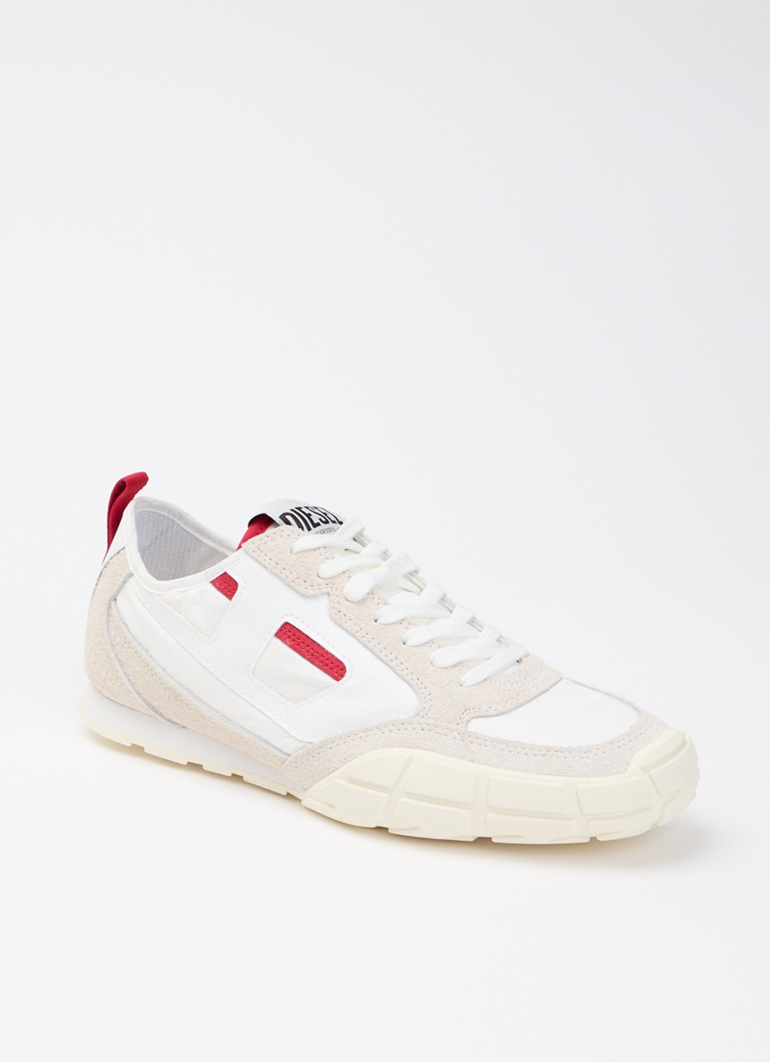 Diesel S-Pagodha Low sneaker van suède met leren details - voorkant gebroken wit