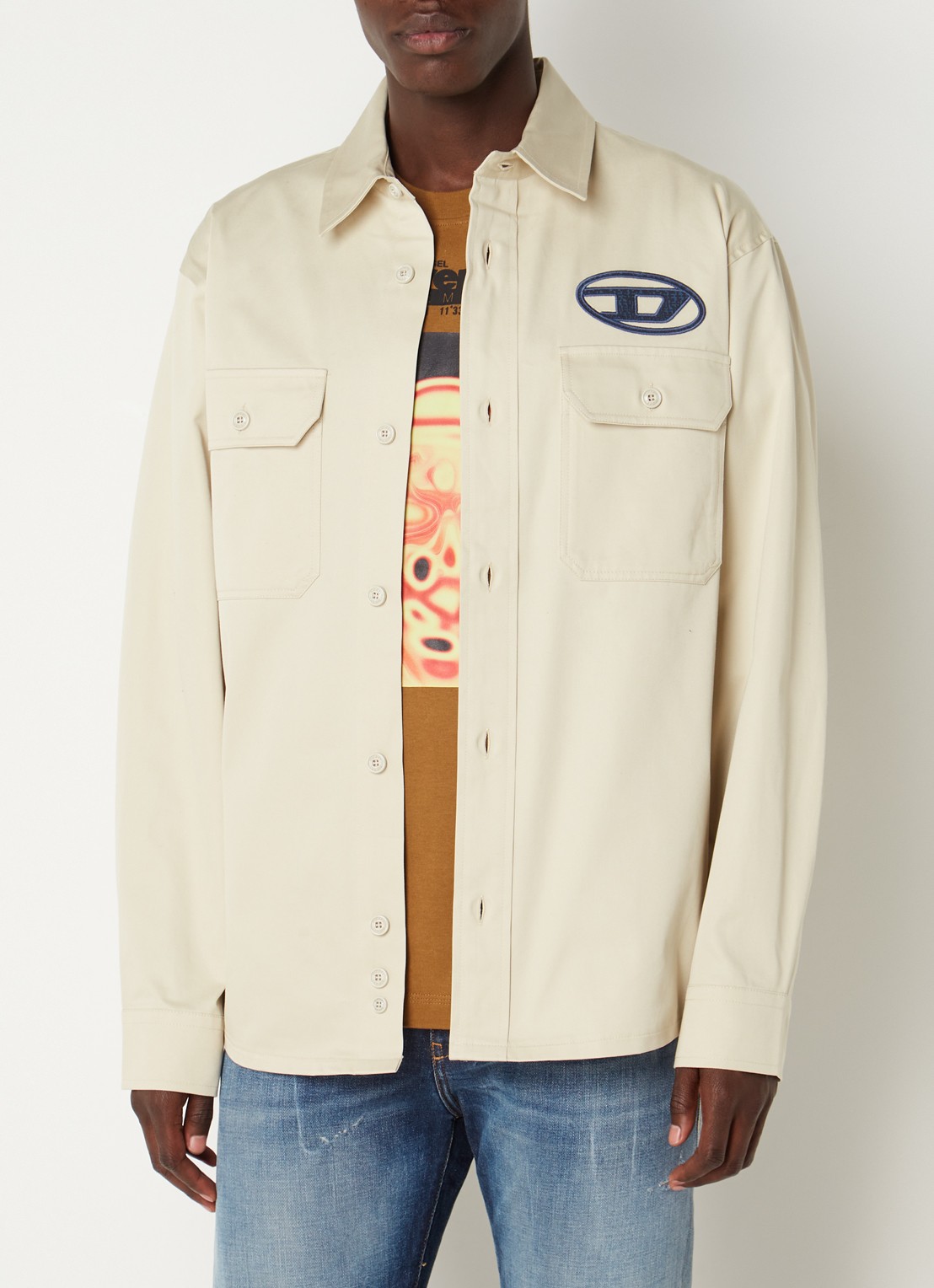 Diesel S-SAFFEL-MON overshirt met logo- en backprint - achterkant 3 creme