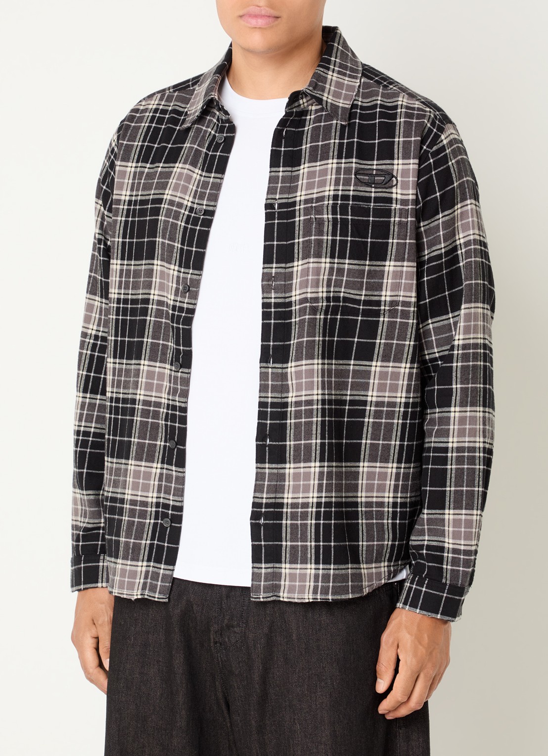 Diesel S-simply-HNBI overshirt met ruitdessin - detail antraciet