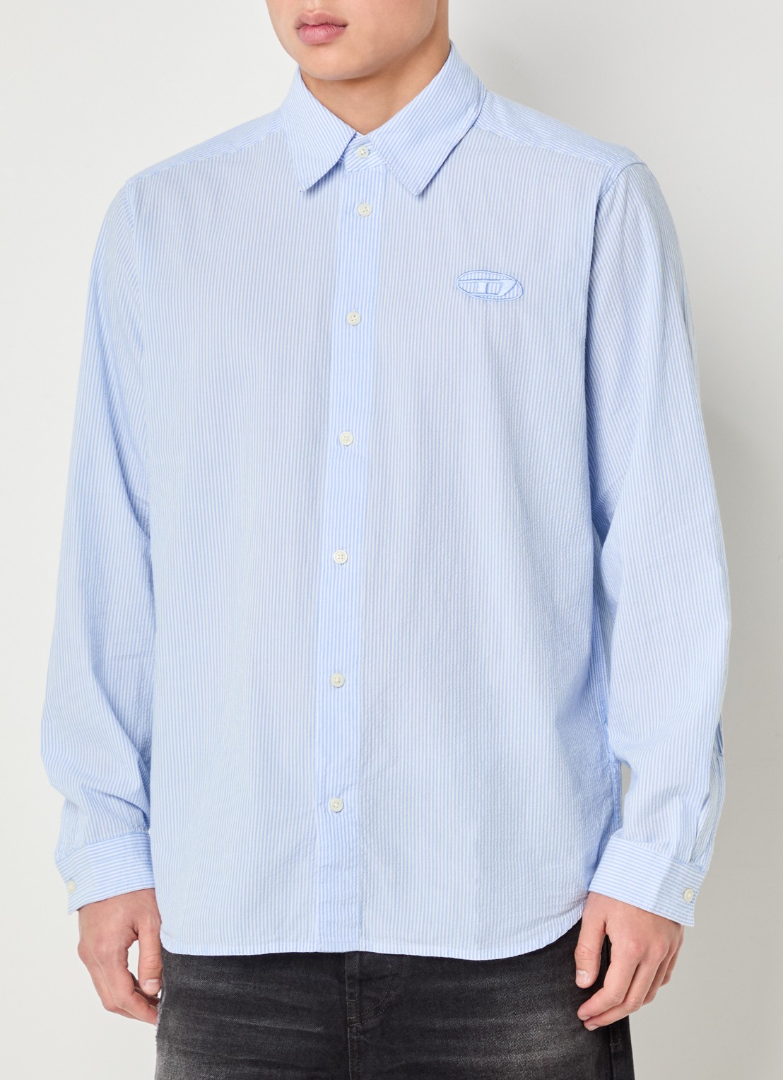 Diesel S-simply overhemd met streepprint - detail 3 lichtblauw