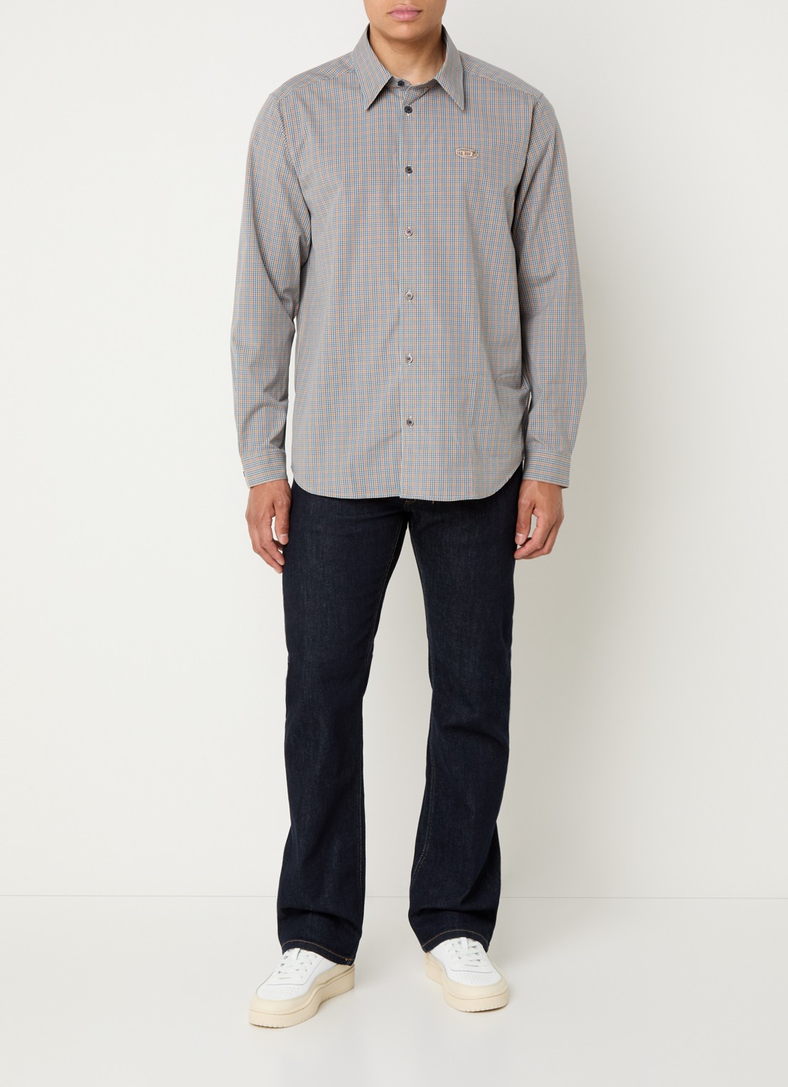 Diesel S-Simply regular fit overhemd met ruitdessin en logo - voorkant 2 blauw