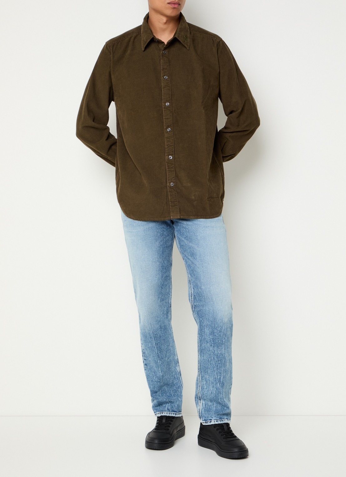 Diesel S-Simply regular fit overhemd van corduroy - voorkant 2 mosgroen