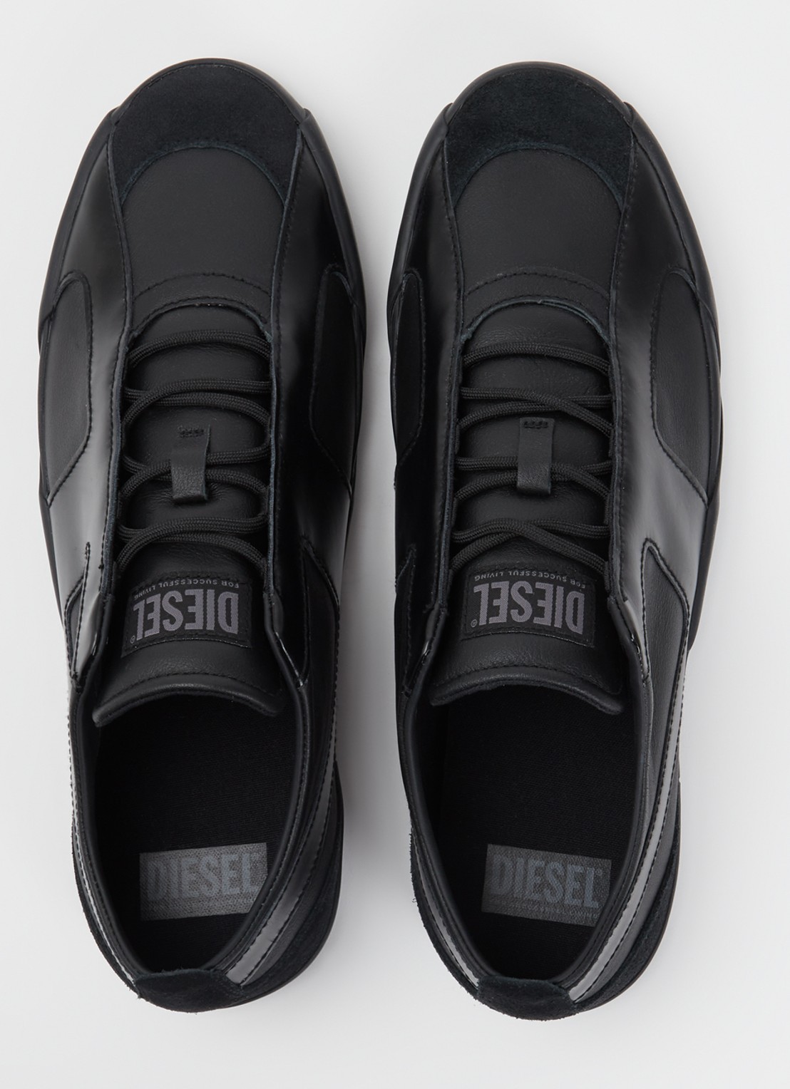 Diesel S-Slante-D sneaker van leer met suède details - detail 2 zwart