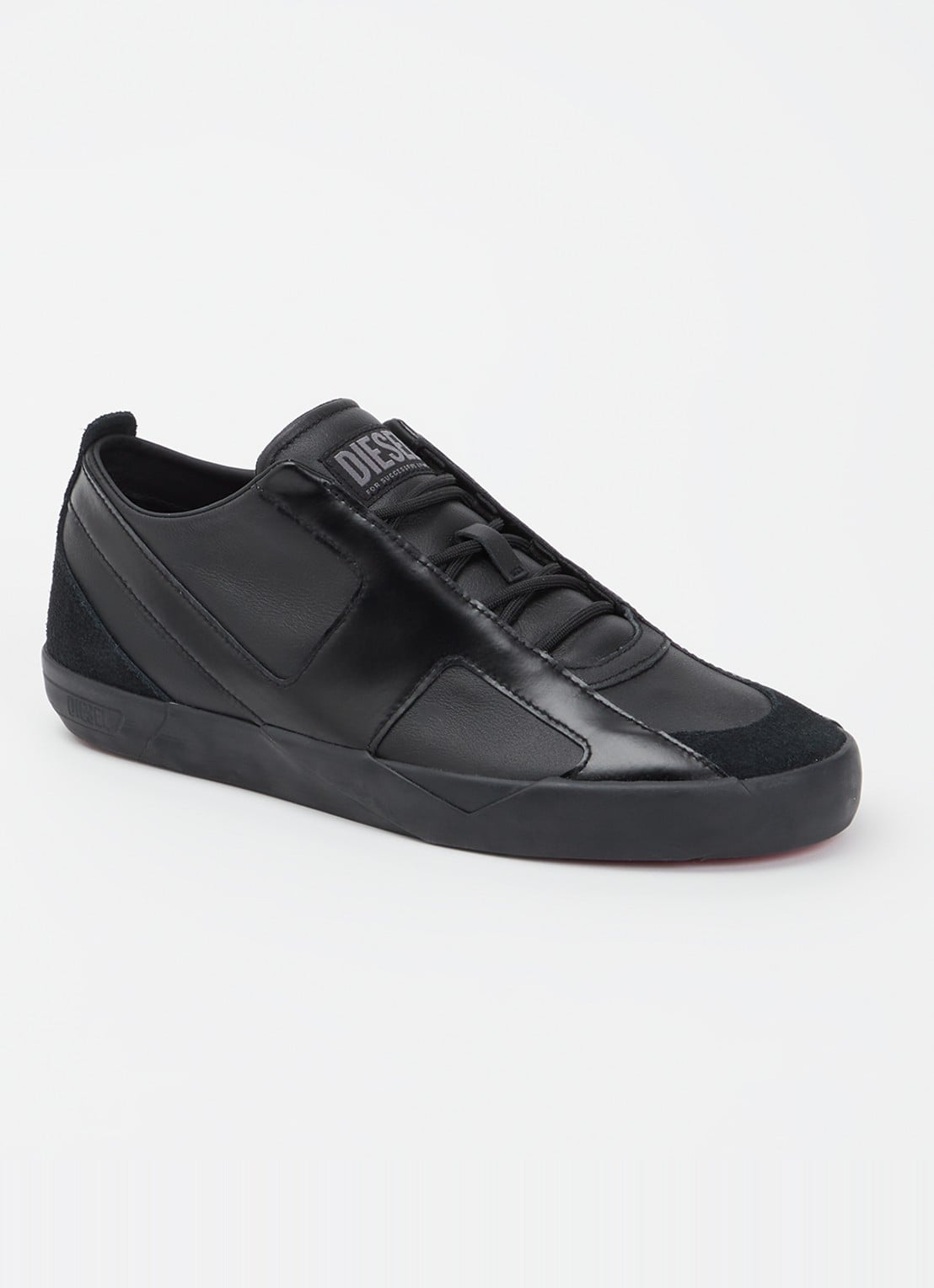 Diesel S-Slante-D sneaker van leer met suède details - voorkant 4 zwart