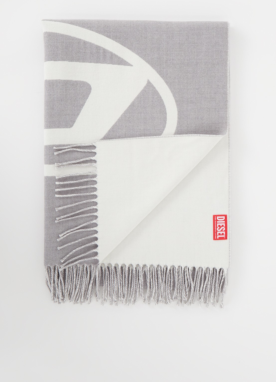 Diesel S-Tevie sjaal in wolblend met logo 185 x 65 cm - voorkant grijs