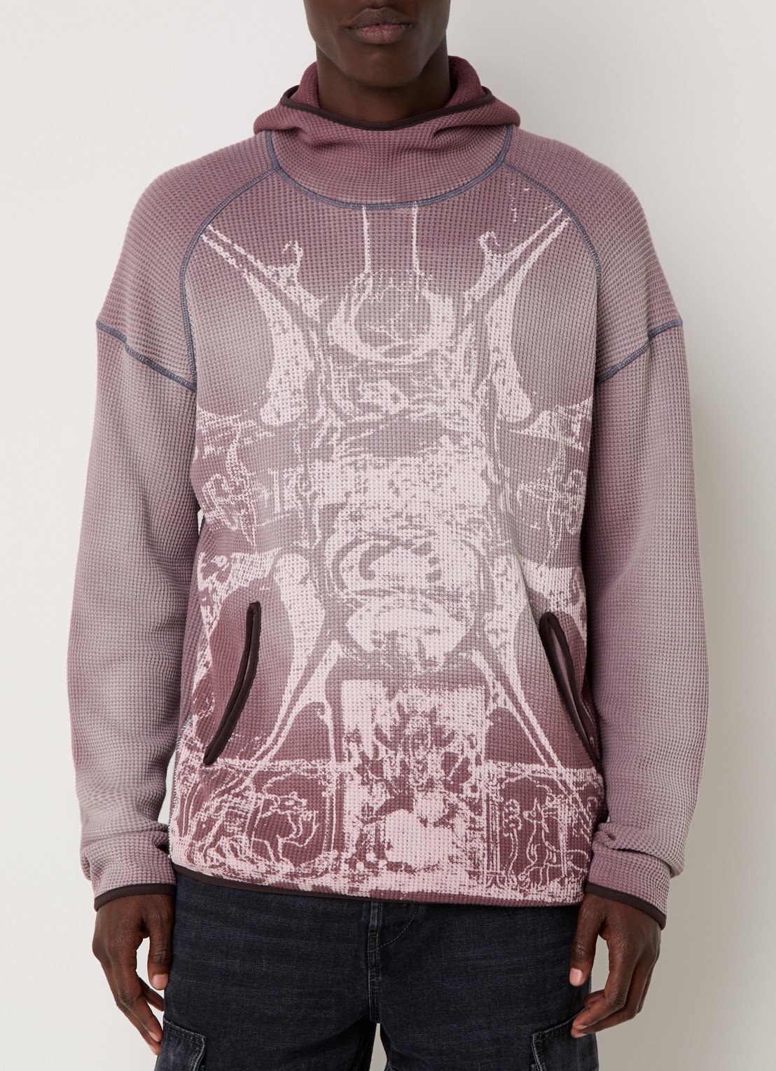 Diesel S-Waf hoodie met ribstructuur en print - detail 2 oudroze