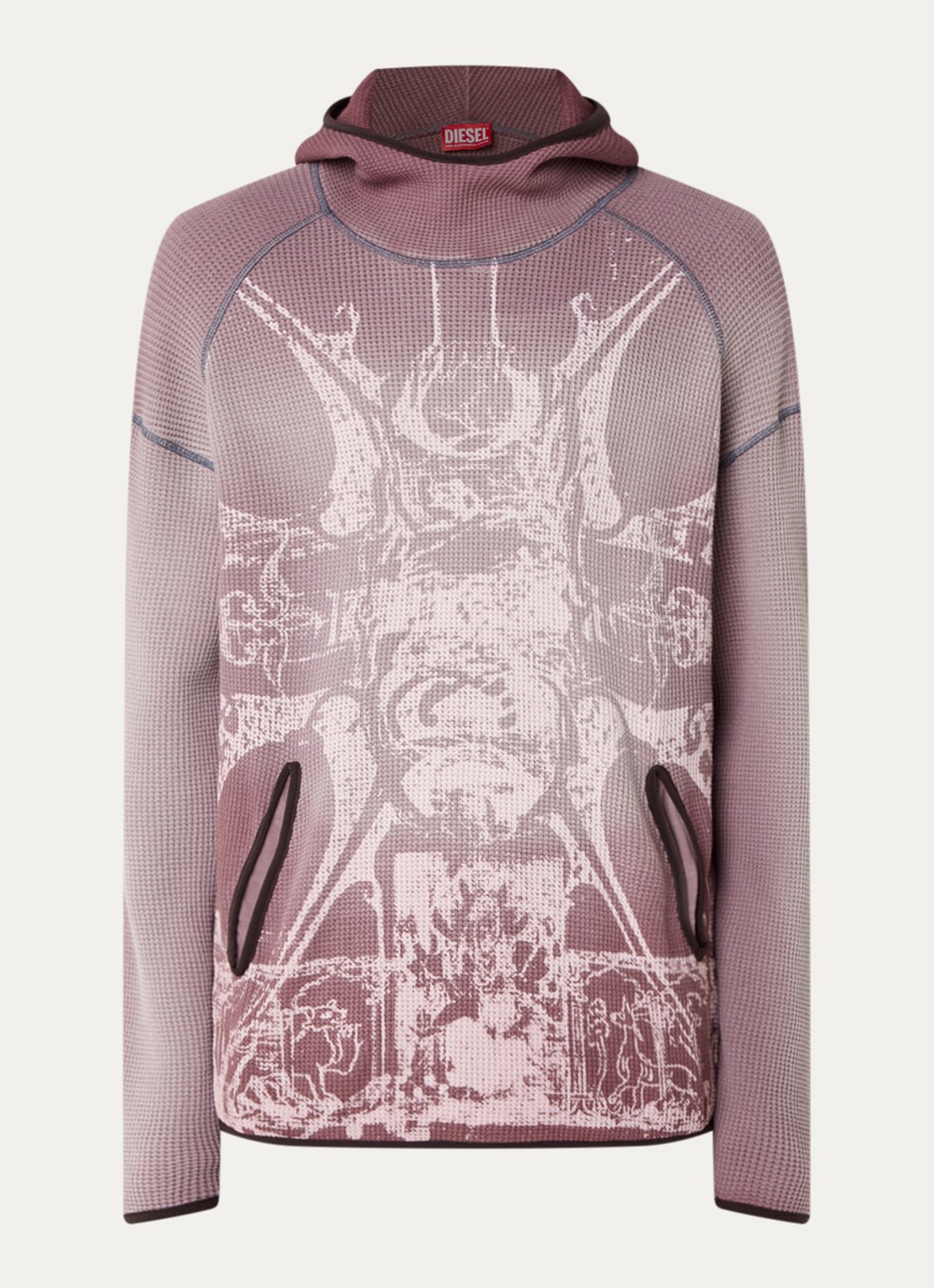 Diesel S-Waf hoodie met ribstructuur en print - voorkant 3 oudroze
