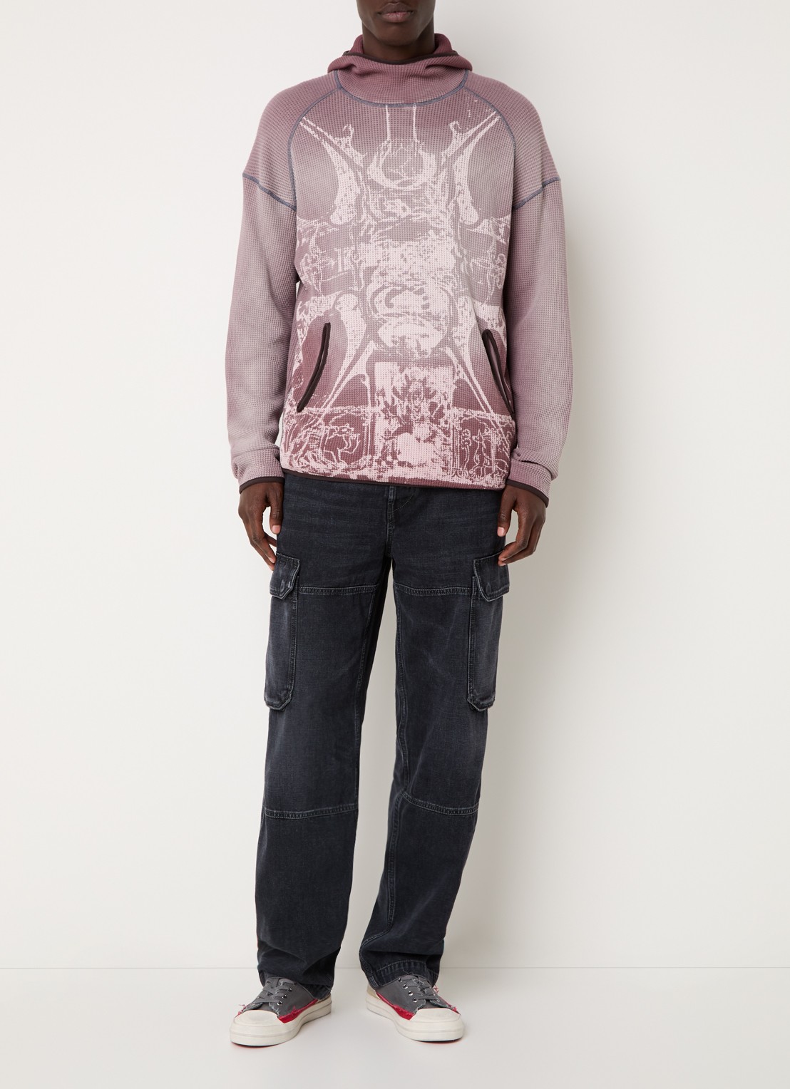 Diesel S-Waf hoodie met ribstructuur en print - voorkant 4 oudroze