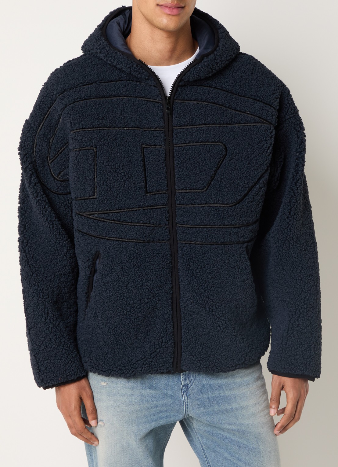 Diesel S-Zat teddy jack met logo en steekzakken - detail 3 donkerblauw