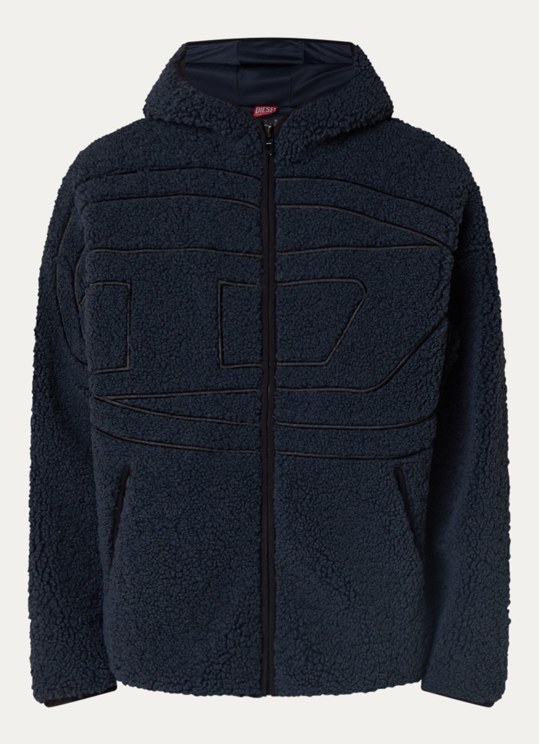 Diesel S-Zat teddy jack met logo en steekzakken - voorkant donkerblauw
