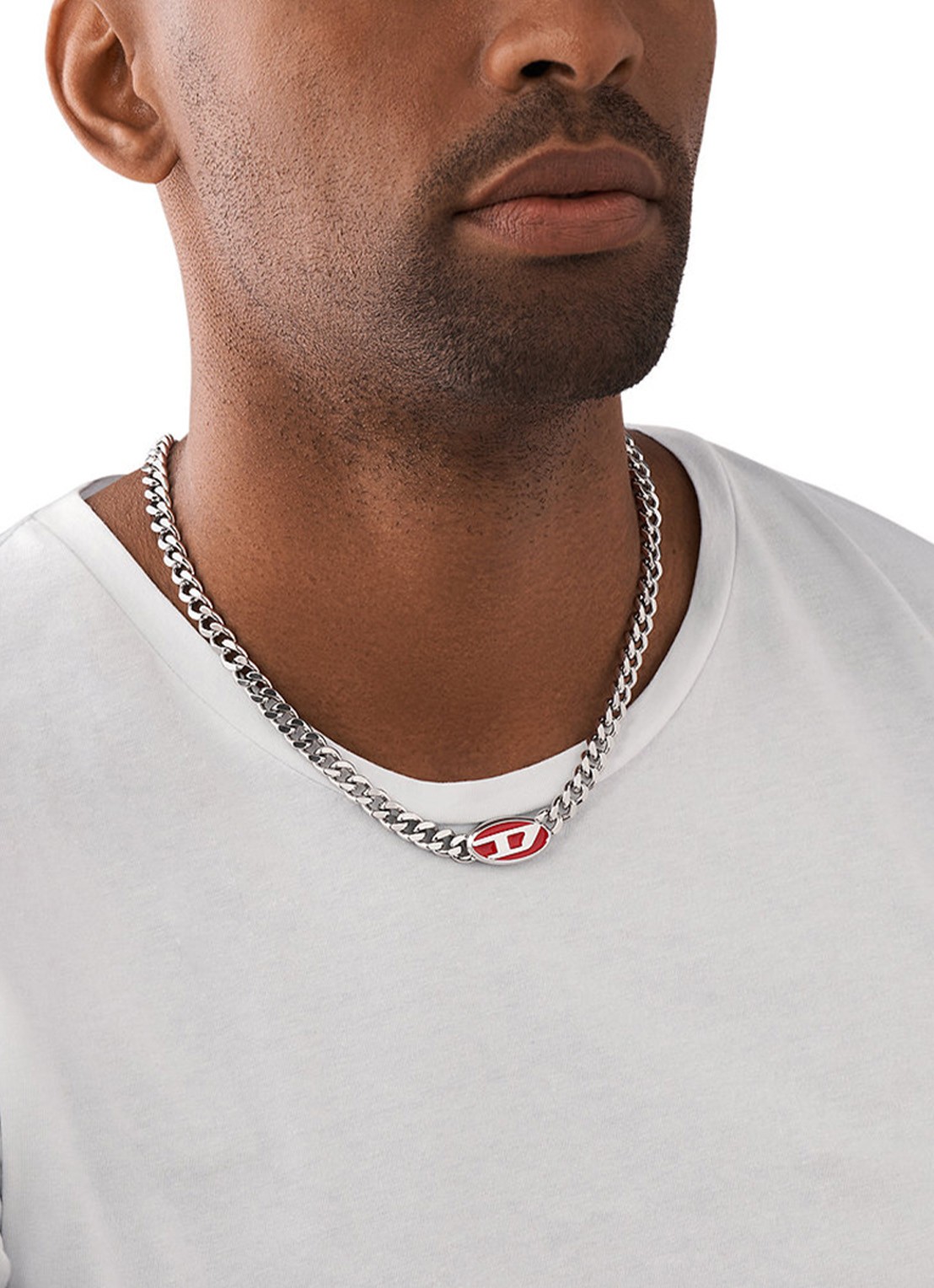 Diesel Schakelketting met logo DX1446040 - voorkant 2 zilver