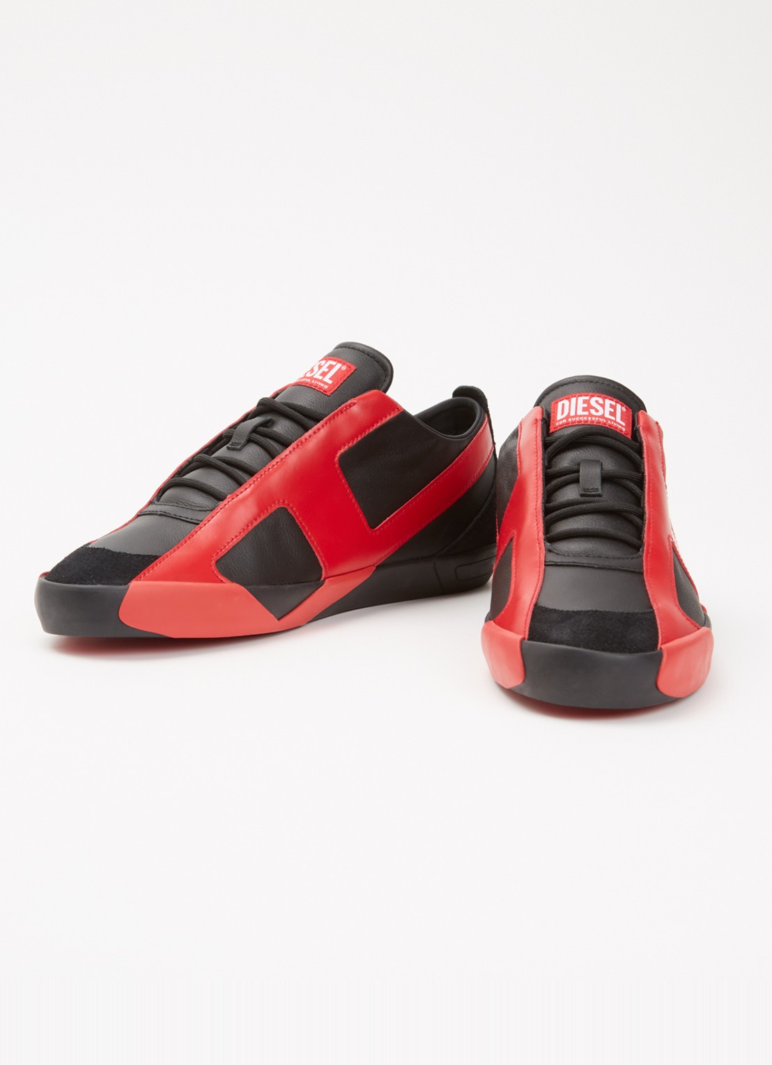 Diesel Slante-D Low sneaker van leer met logo - detail rood