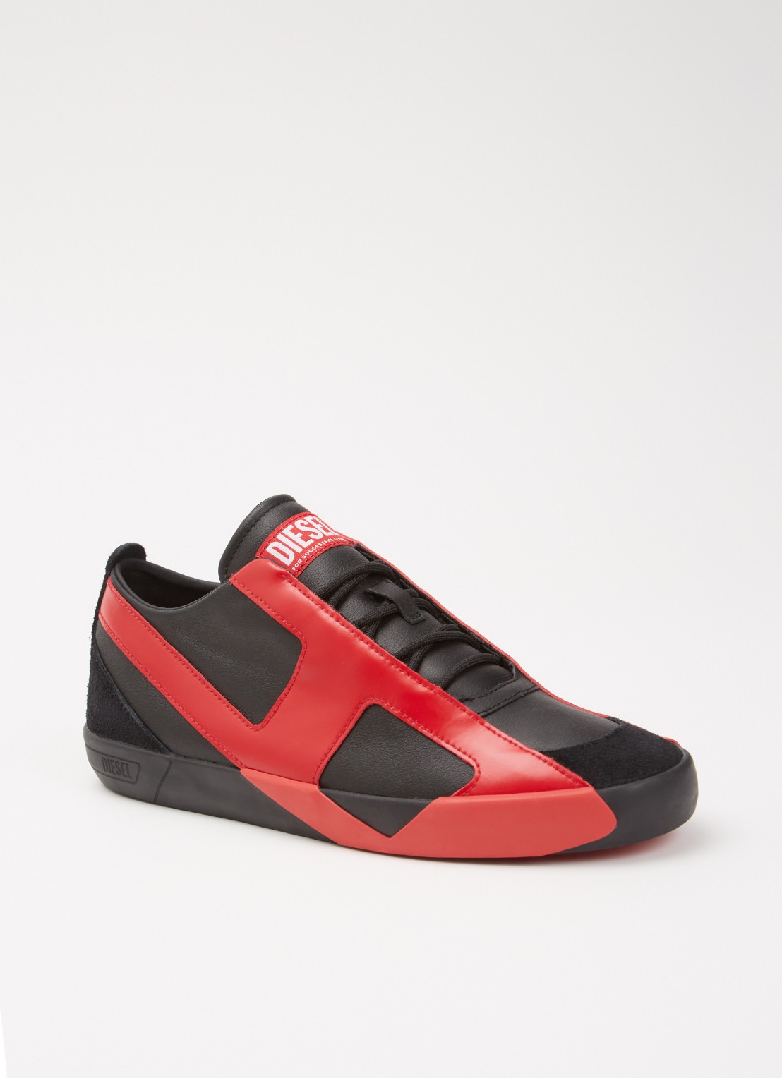 Diesel Slante-D Low sneaker van leer met logo - voorkant 5 rood