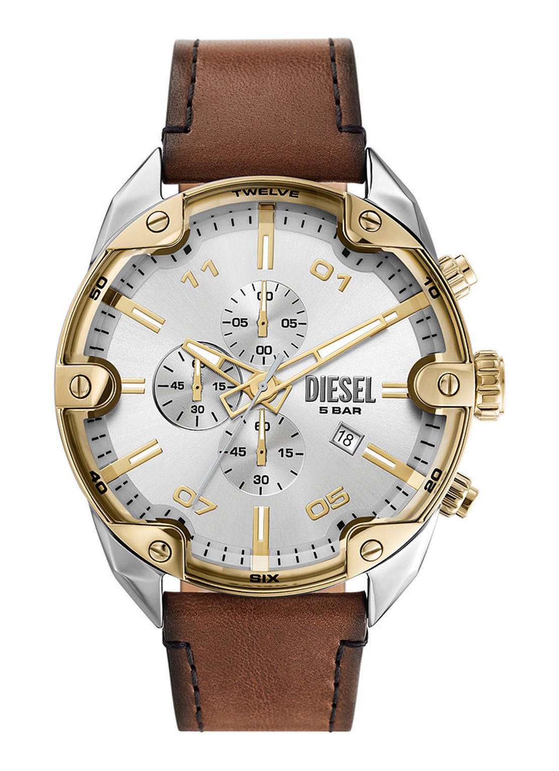 Diesel Spiked horloge DZ4665 - voorkant bruin