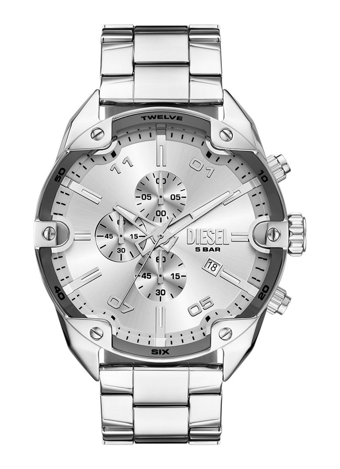 Diesel Spiked horloge DZ4677 - voorkant zilver