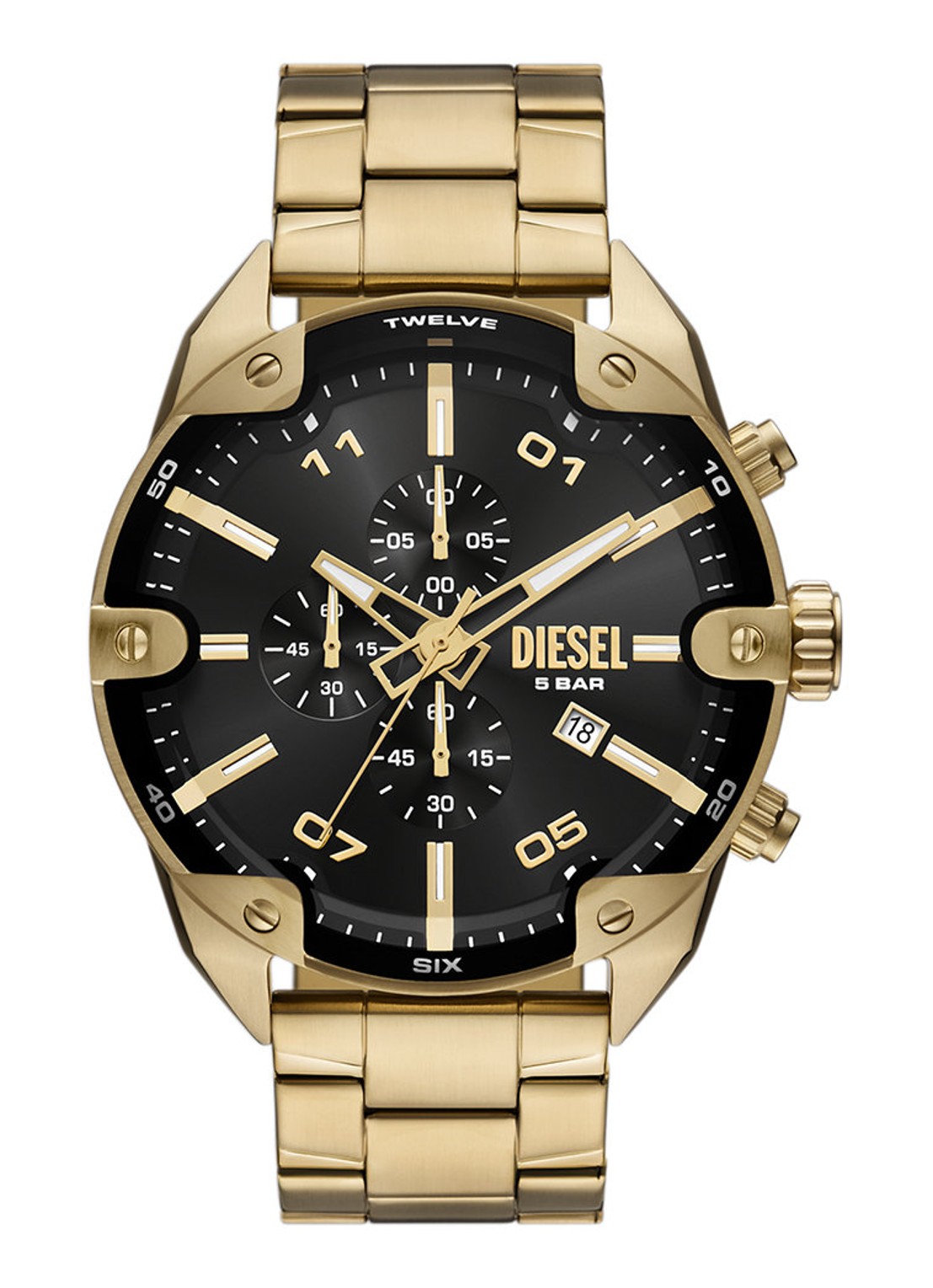 Diesel Spiked horloge DZ4678 - voorkant 4 goud