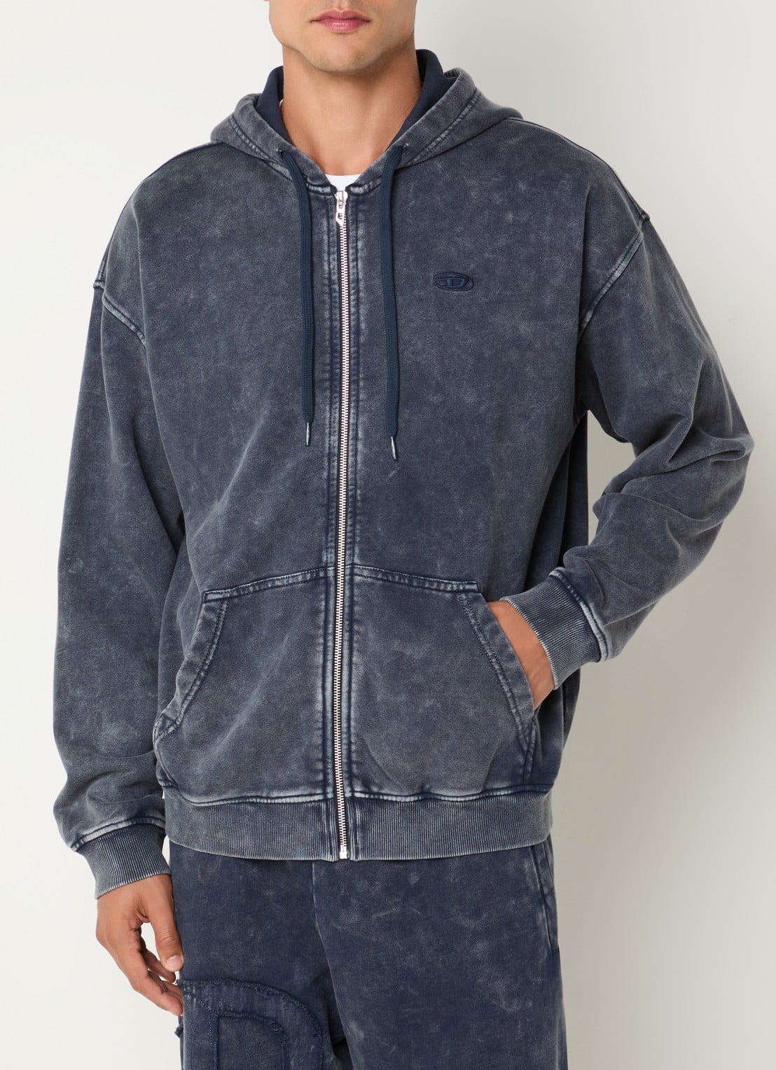 Diesel Sweatvest met capuchon en verwassen afwerking - achterkant 5 donkerblauw