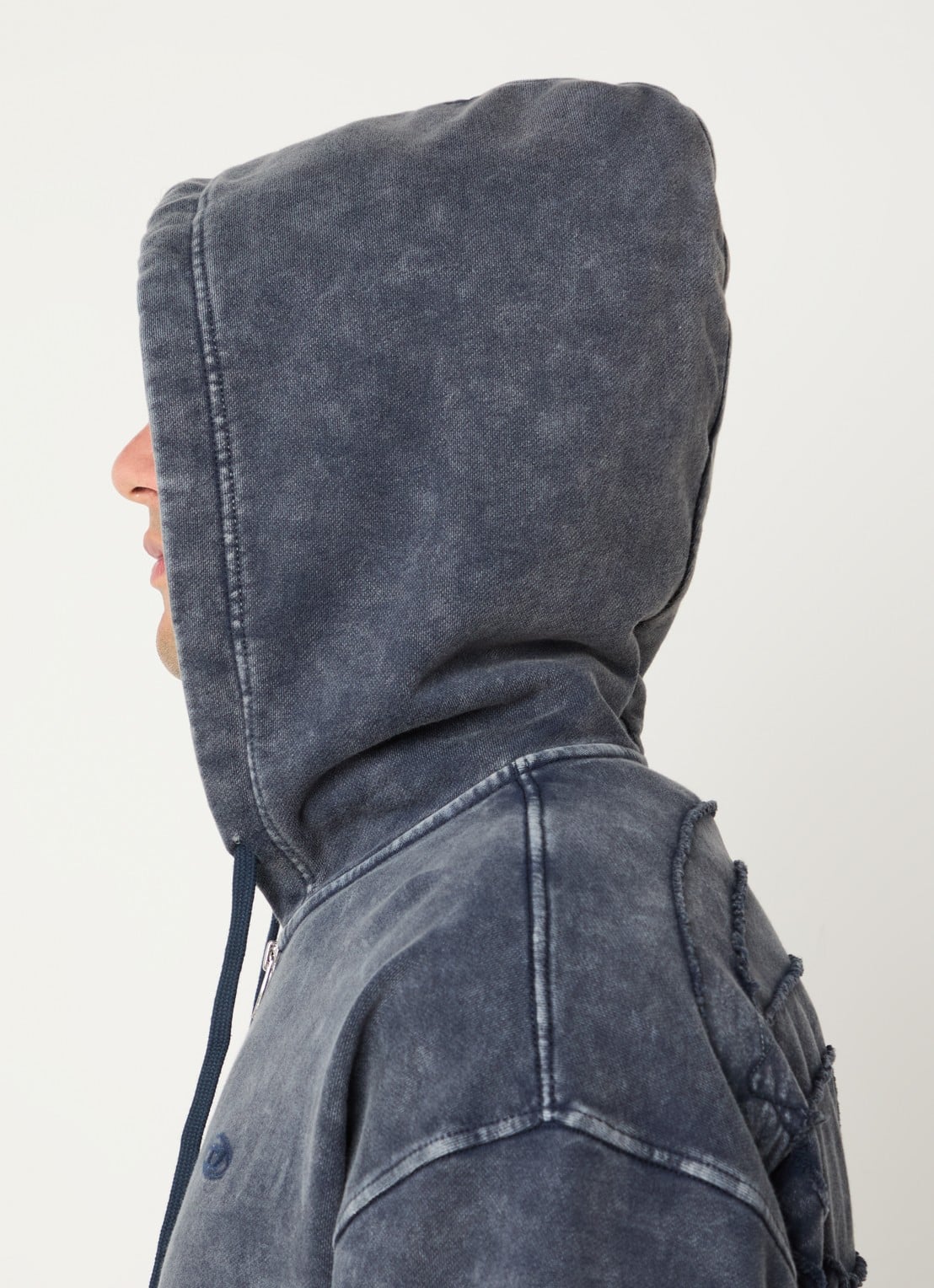 Diesel Sweatvest met capuchon en verwassen afwerking - detail 4 donkerblauw