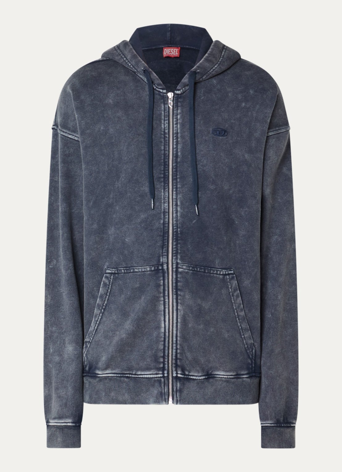 Diesel Sweatvest met capuchon en verwassen afwerking - voorkant donkerblauw