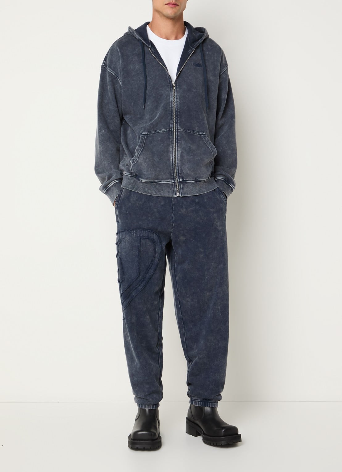 Diesel Sweatvest met capuchon en verwassen afwerking - voorkant 2 donkerblauw