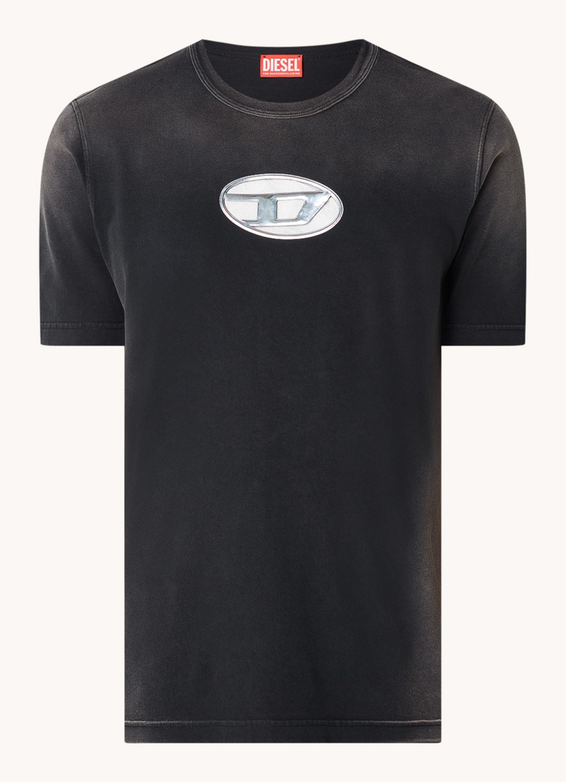 Diesel T-Adjust T-shirt met logo en opengewerkt detail - voorkant 2 antraciet
