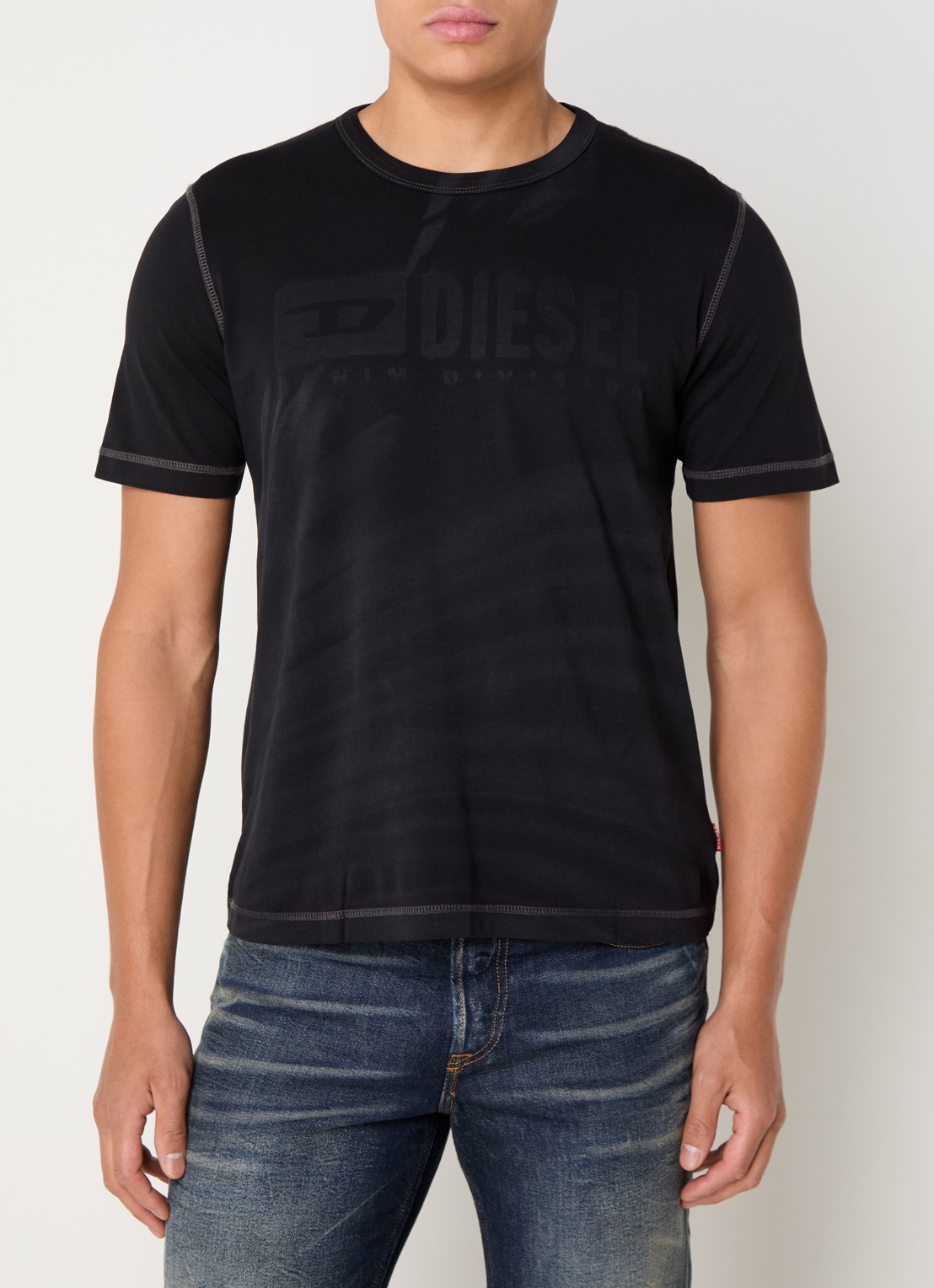 Diesel T-Adjust T-shirt met logo  - detail zwart