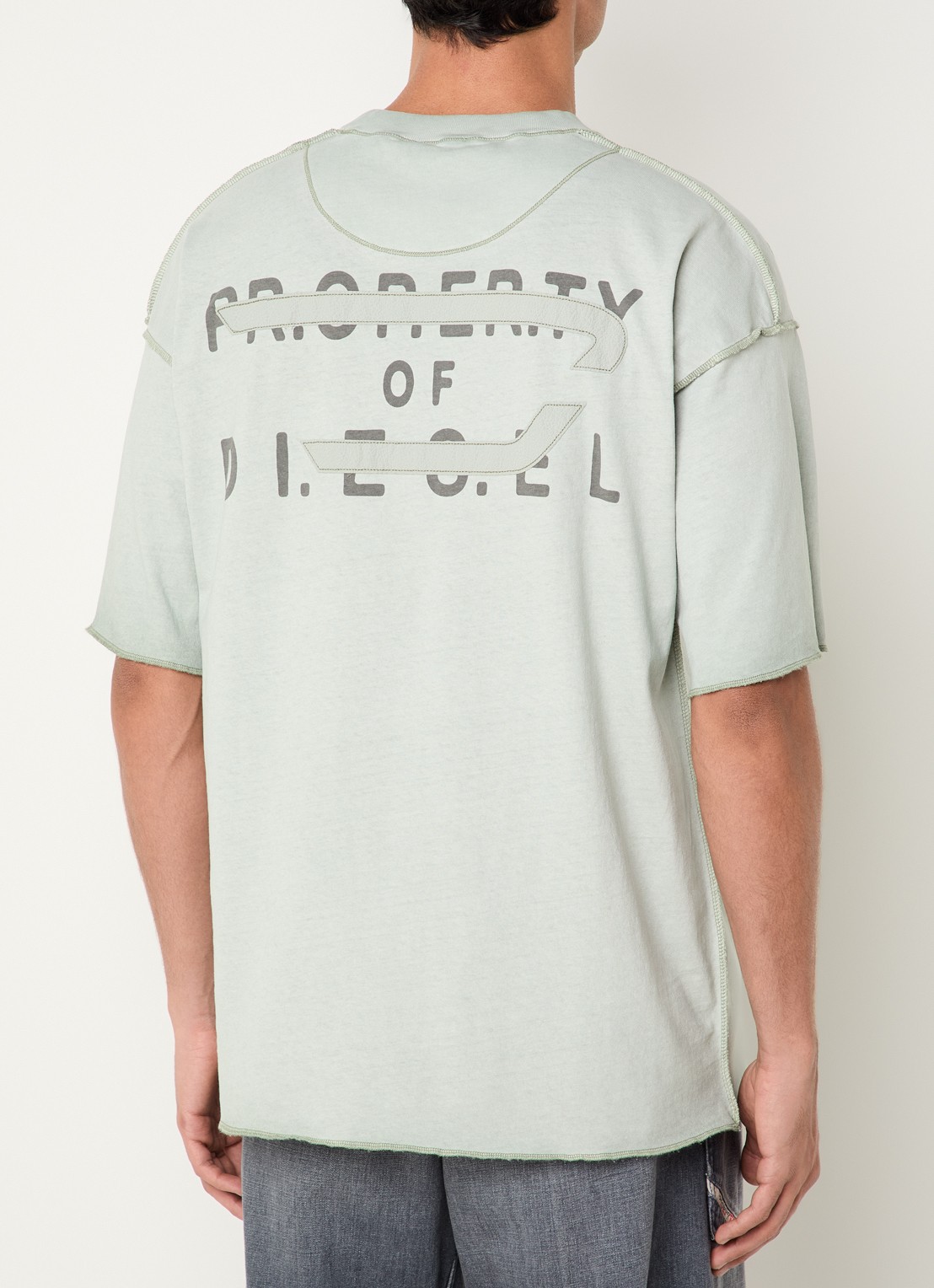 Diesel T-Adjust-T1 T-shirt met logo - detail 4 lindegroen