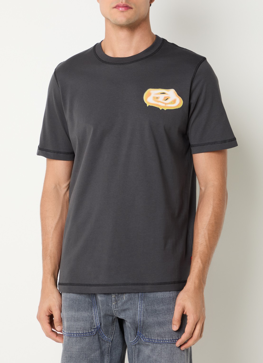 Diesel T-ADJUST-V7 T-shirt met logoprint - detail antraciet