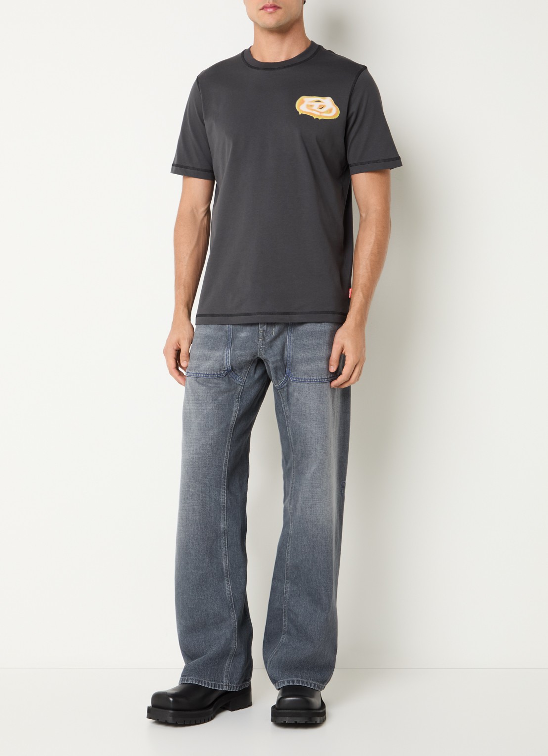 Diesel T-ADJUST-V7 T-shirt met logoprint - voorkant 3 antraciet