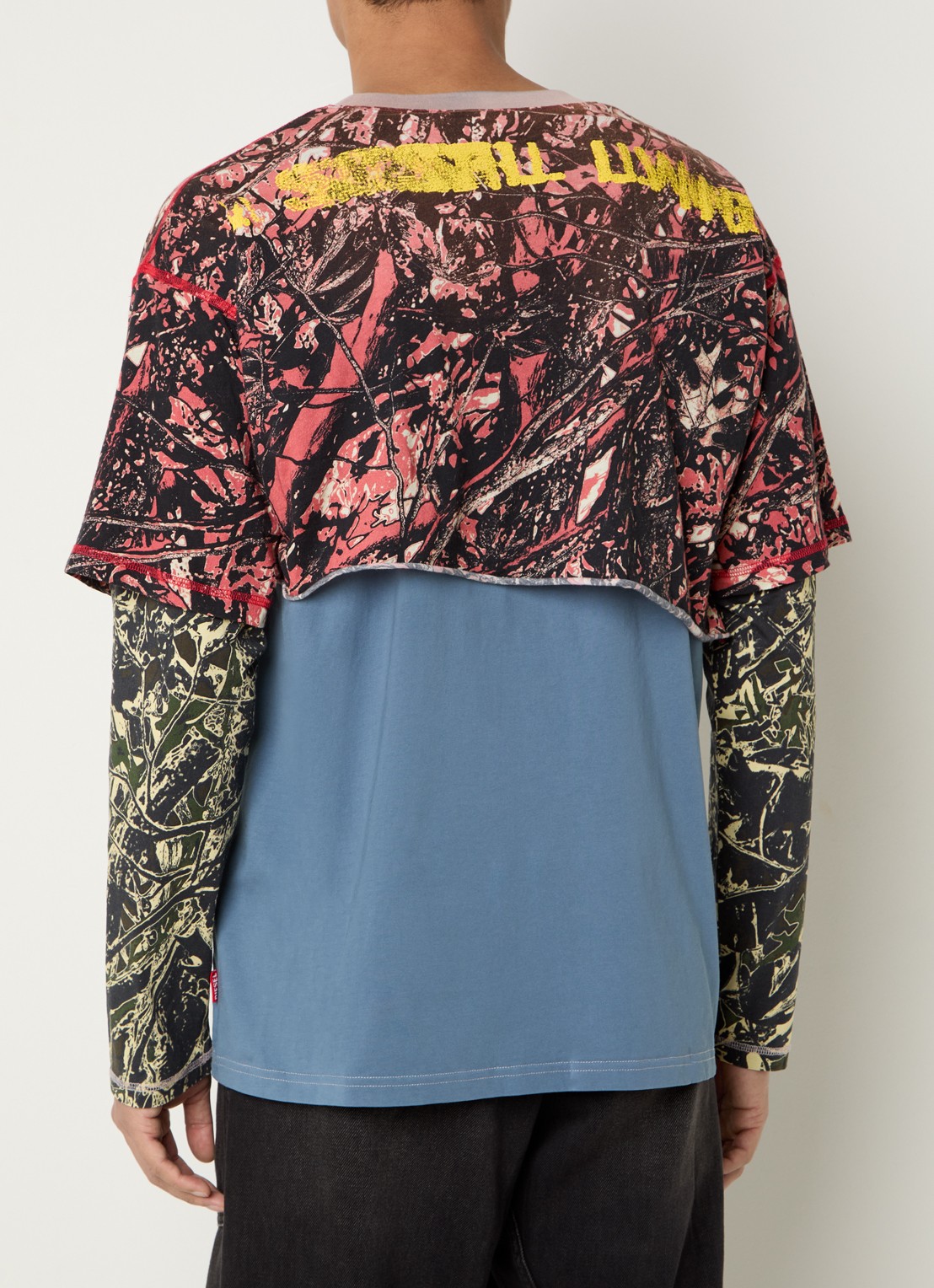 Diesel T-Besh-Camou longsleeve met camouflageprint - achterkant petrol