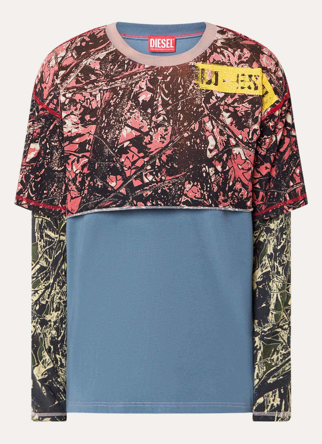 Diesel T-Besh-Camou longsleeve met camouflageprint - voorkant 3 petrol