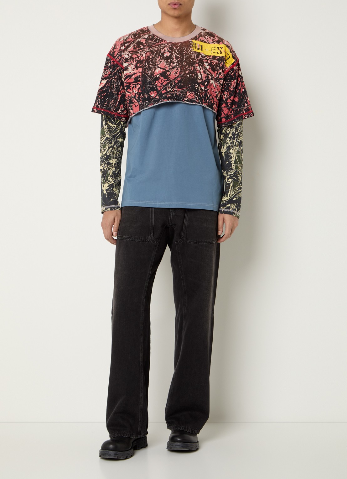 Diesel T-Besh-Camou longsleeve met camouflageprint - voorkant 4 petrol