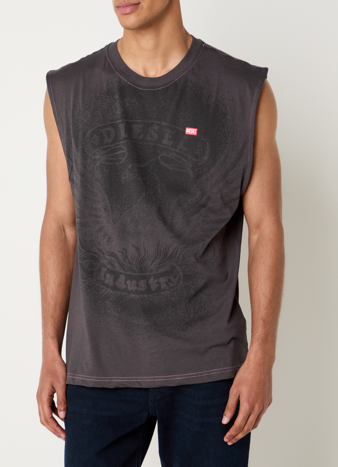 Diesel T-Box-SL-Notch tanktop met print - detail middengrijs