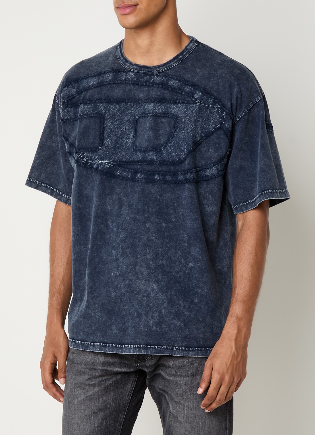 Diesel T-Boxt-Den T-shirt met logoborduring - detail 3 donkerblauw