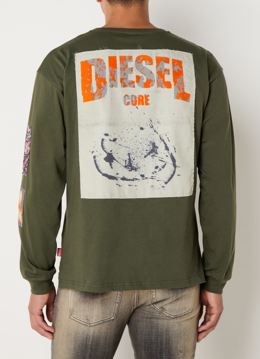 Diesel T-boxt longsleeve met logo- en backprint - achterkant 4 bronsgroen