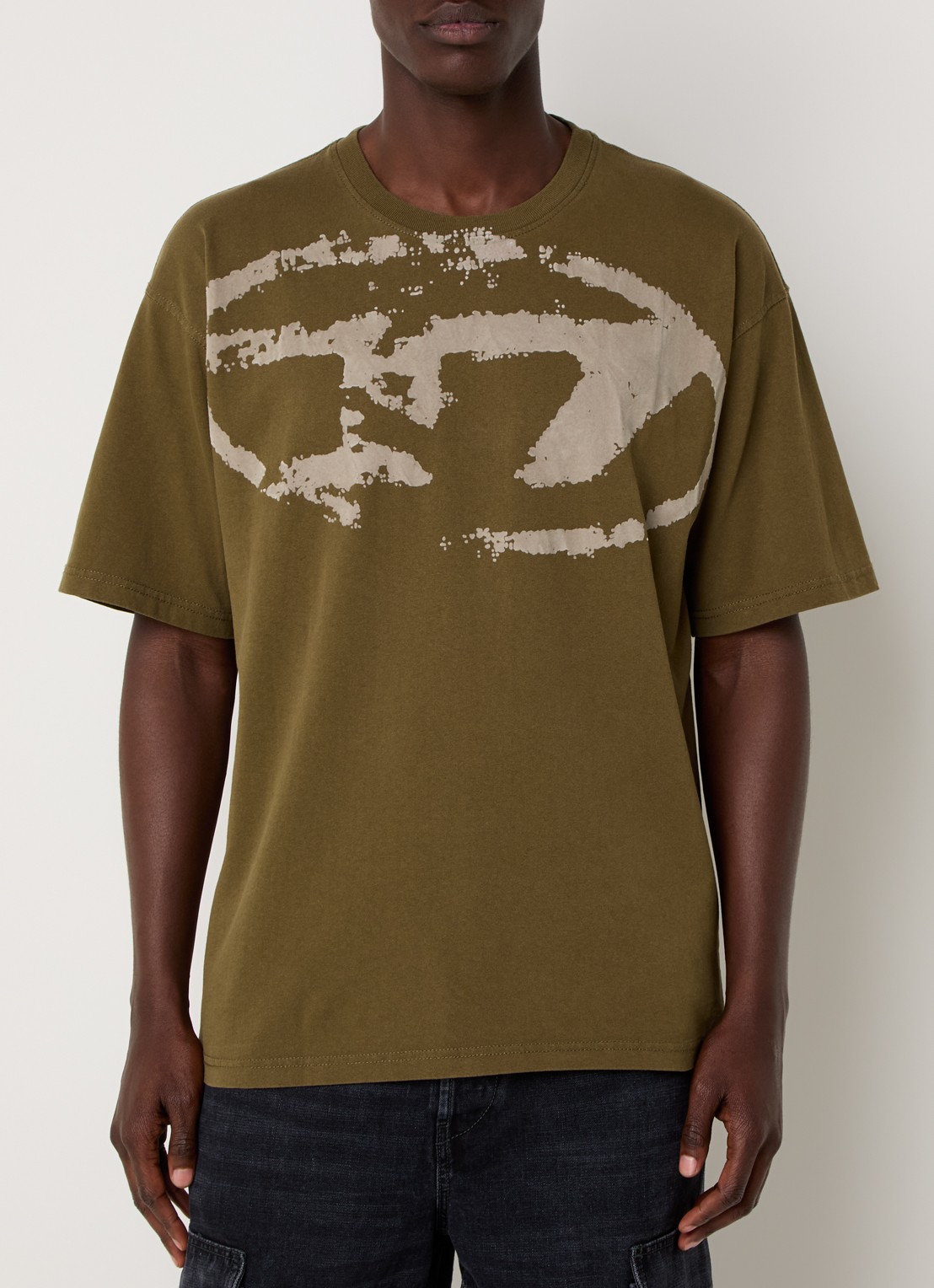 Diesel T-Boxt-N14 T-shirt met flock logoprint - detail mosgroen