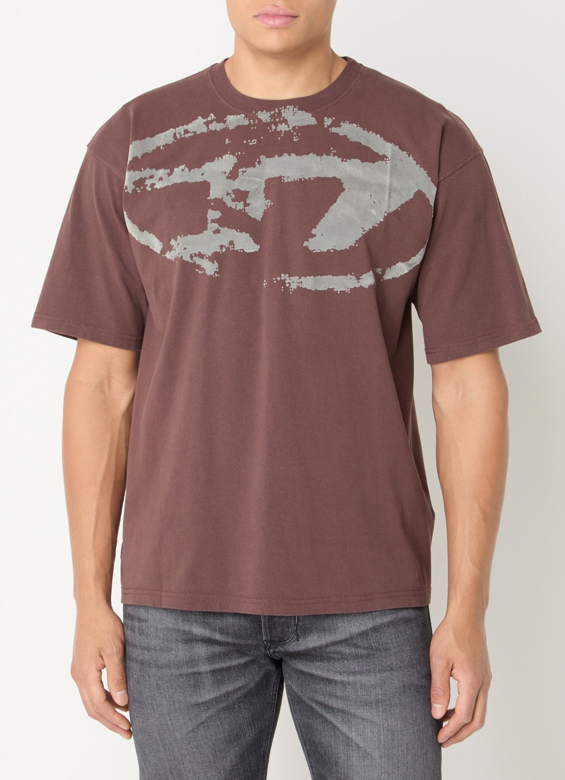 Diesel T-Boxt-N14 T-shirt met flock logoprint - detail bruin