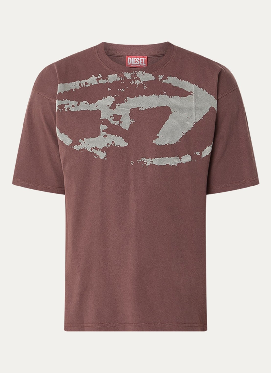 Diesel T-Boxt-N14 T-shirt met flock logoprint - voorkant 2 bruin