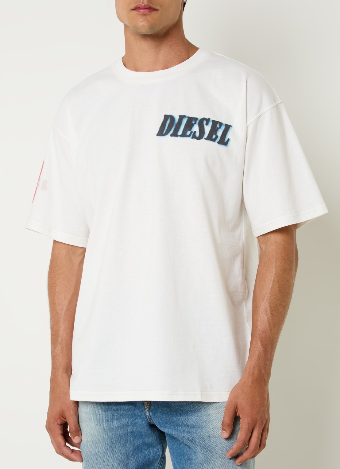 Diesel T-Boxt-Q19 T-shirt met logo- en backprint - achterkant gebroken wit