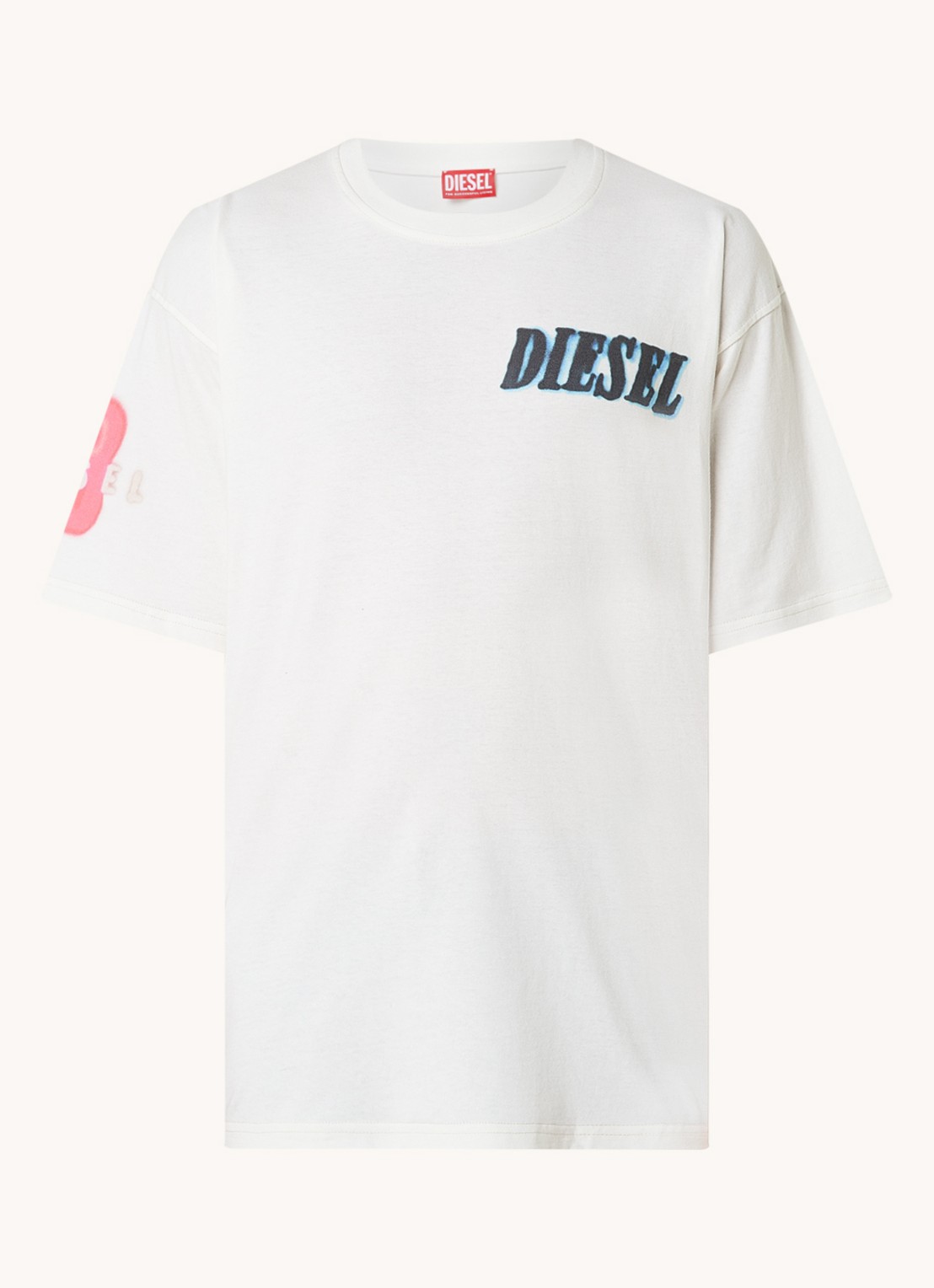 Diesel T-Boxt-Q19 T-shirt met logo- en backprint - voorkant 3 gebroken wit