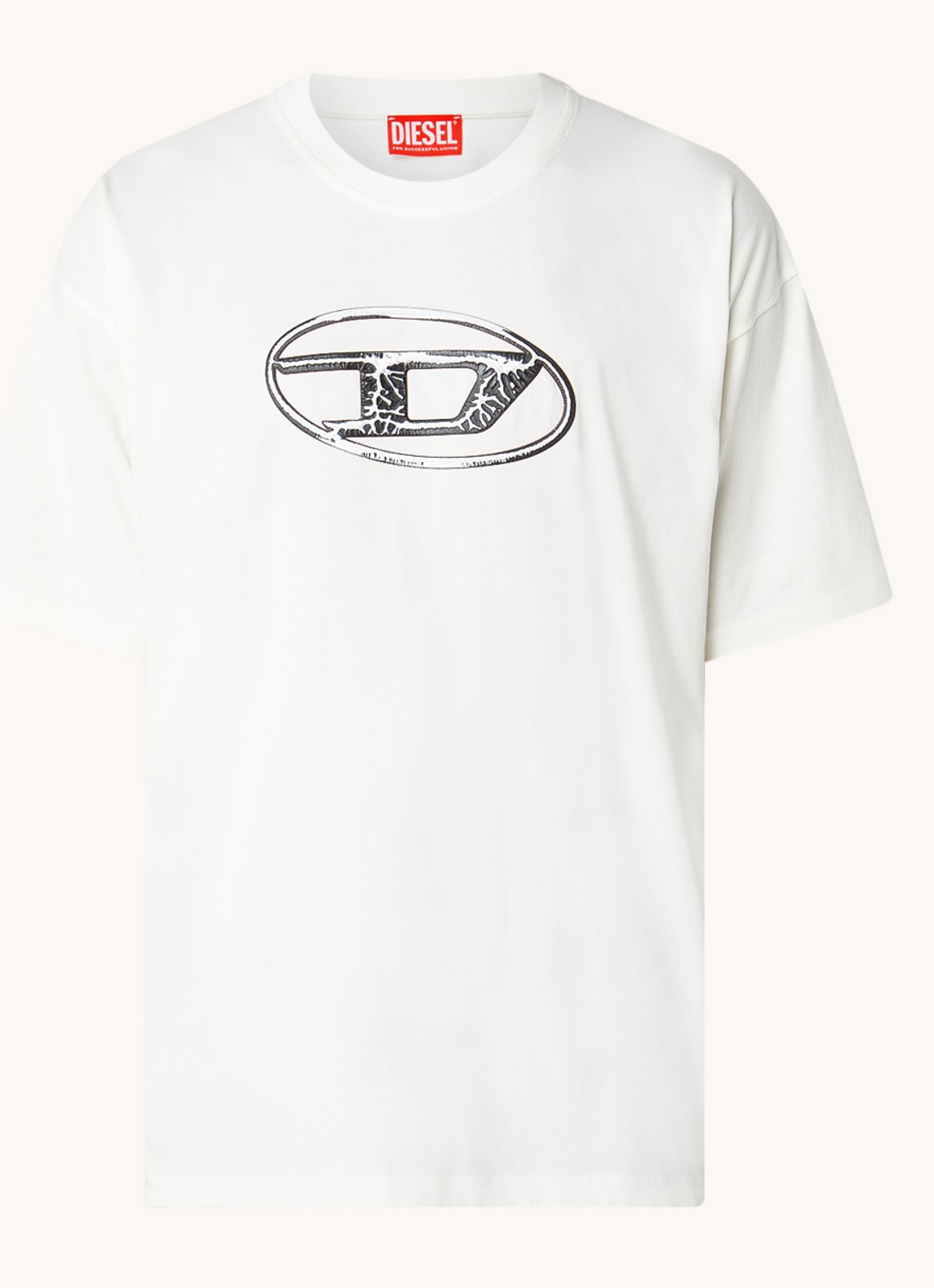 Diesel T-Boxt-Q22 T-shirt met logoprint - voorkant 2 gebroken wit