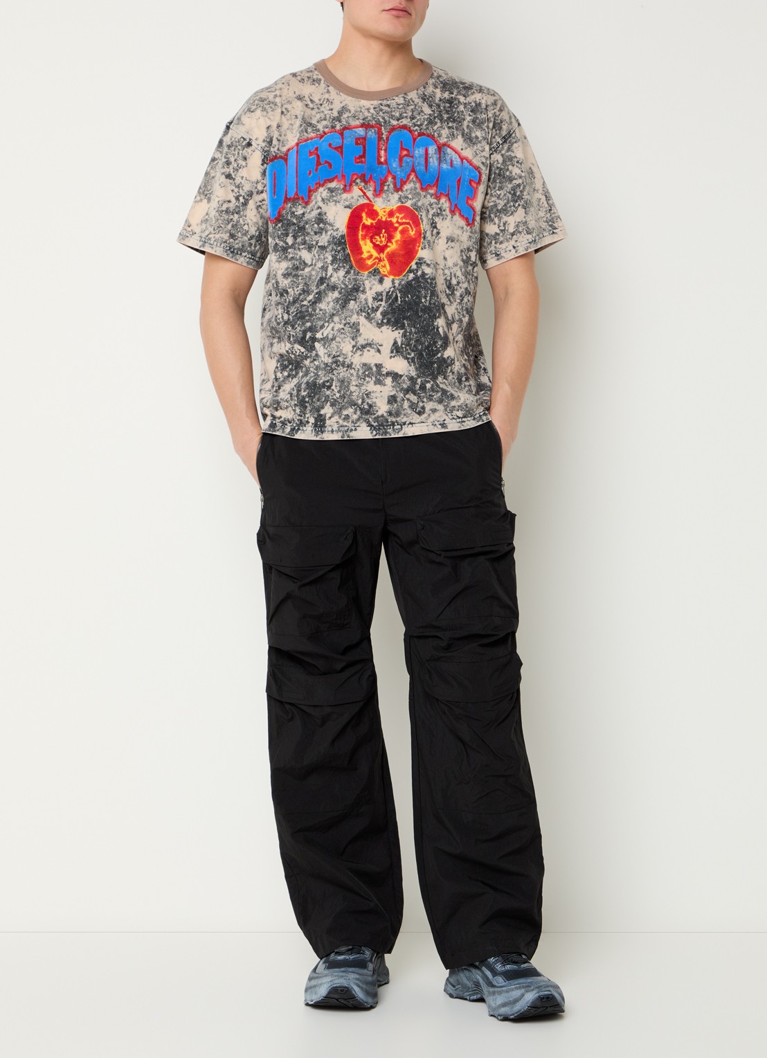 Diesel T-Boxt-R9 T-shirt met flock logoprint - voorkant 5 beige